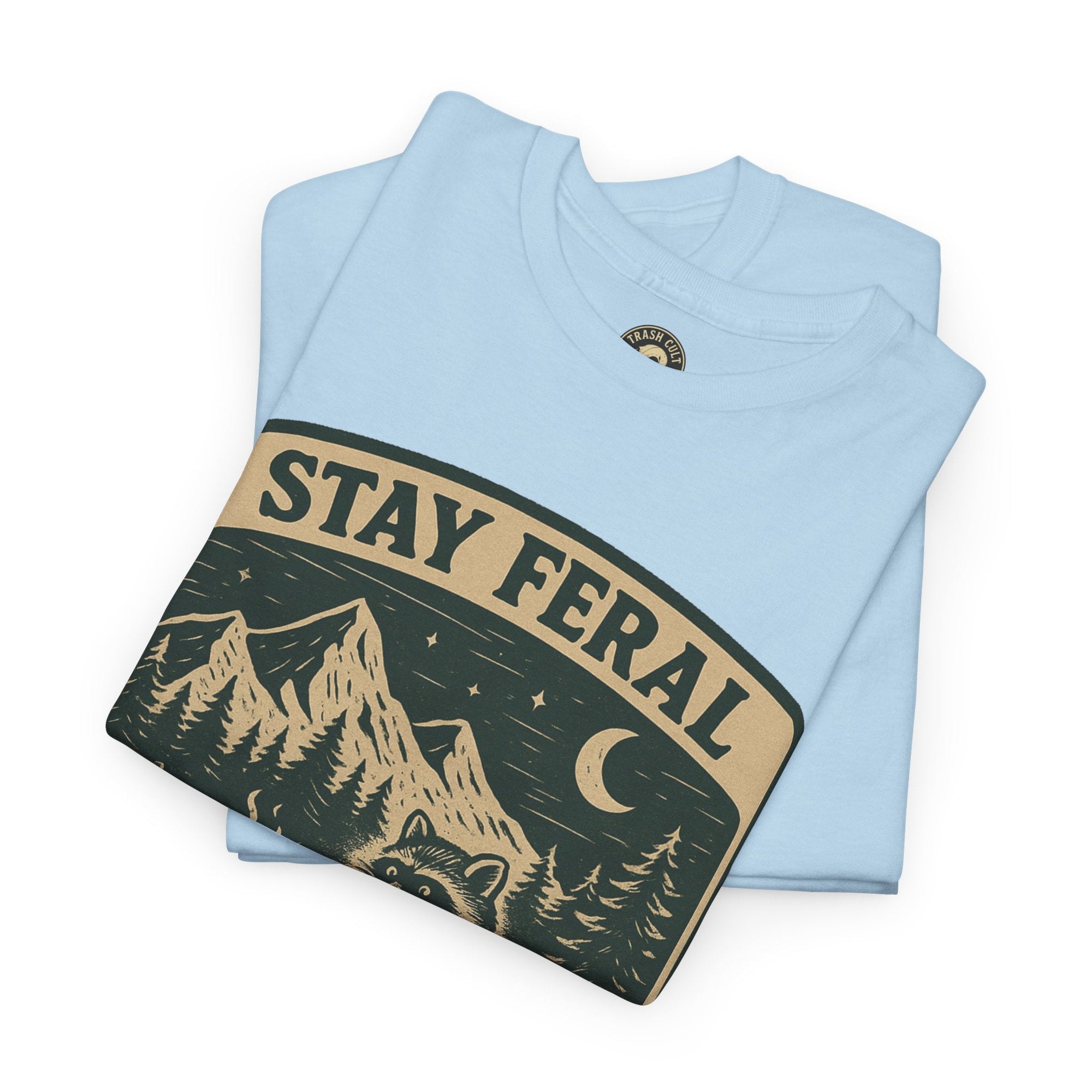 Stay Feral National Forest Shirt – Vintage Raccoon Camping Tee – Trash Cult Supply Co – Gildan 5000
