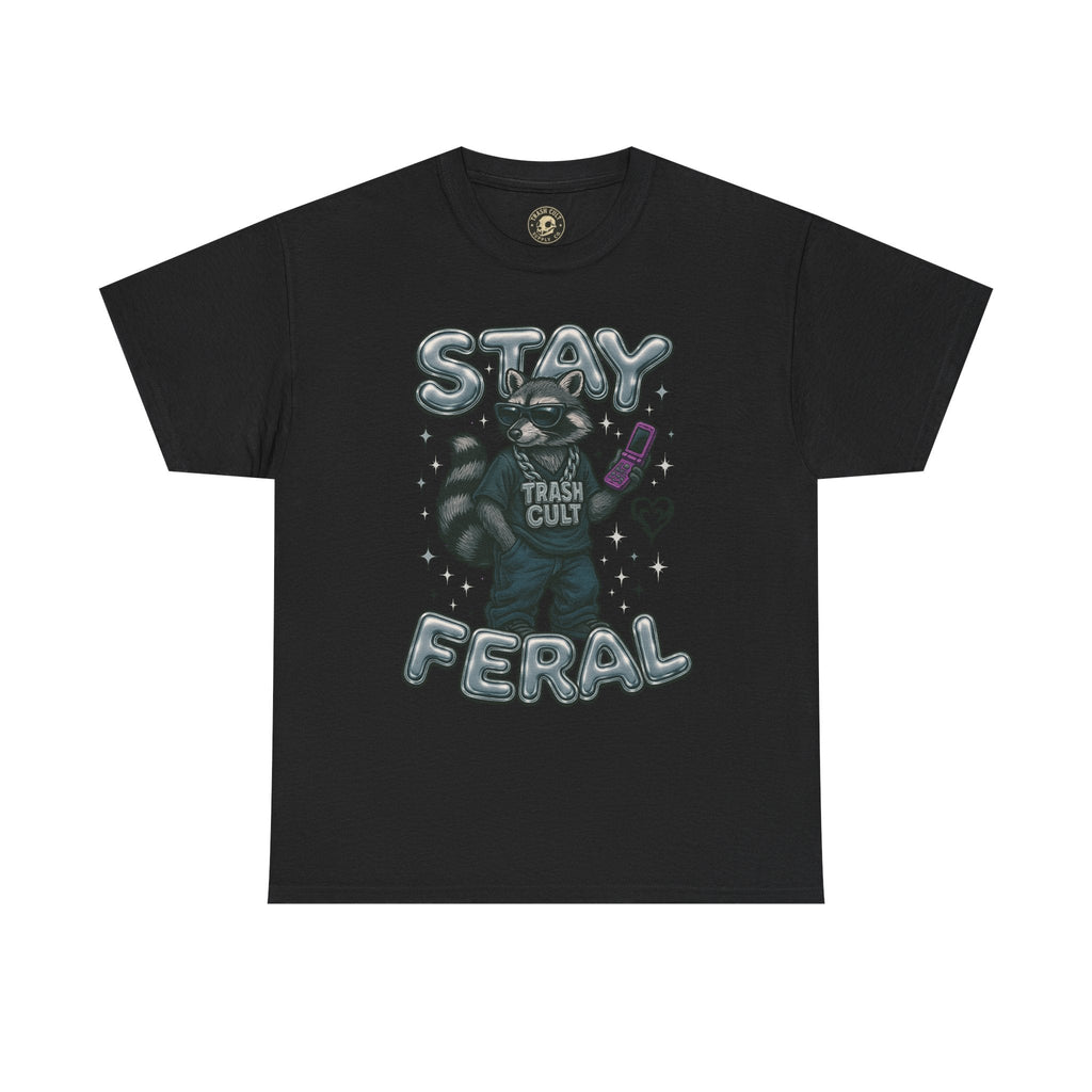 Stay Feral Chrome Raccoon Tee – Y2K Streetwear Trash Cult Shirt