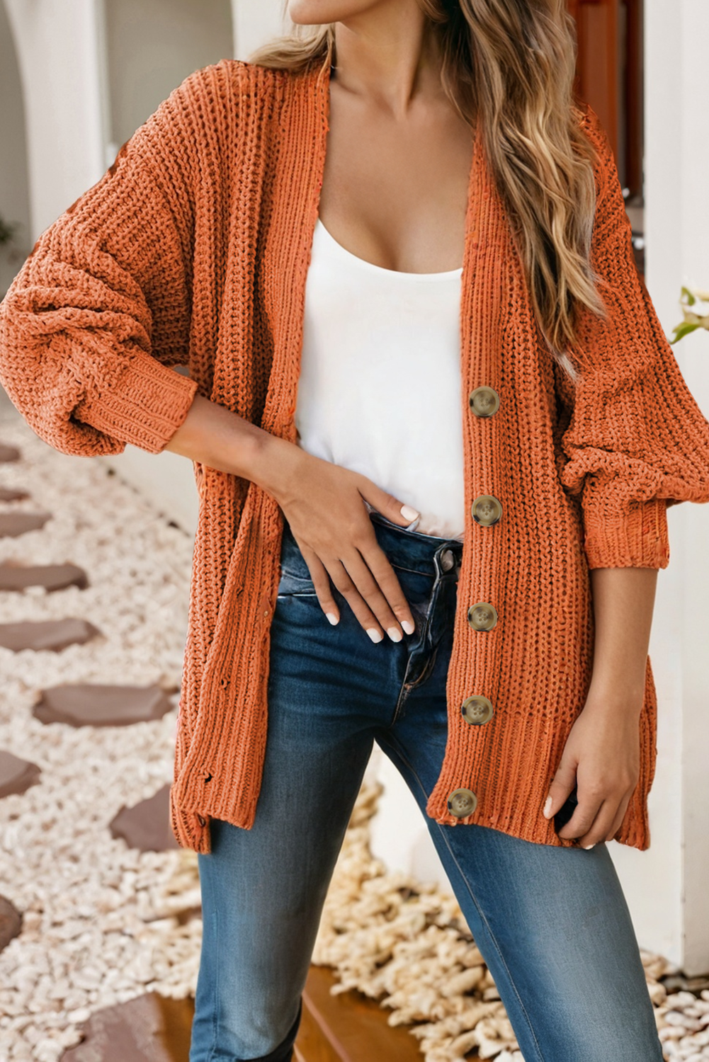 Thread & Co. Boutique, LLC Button Front V Neck Chunky Cardigan