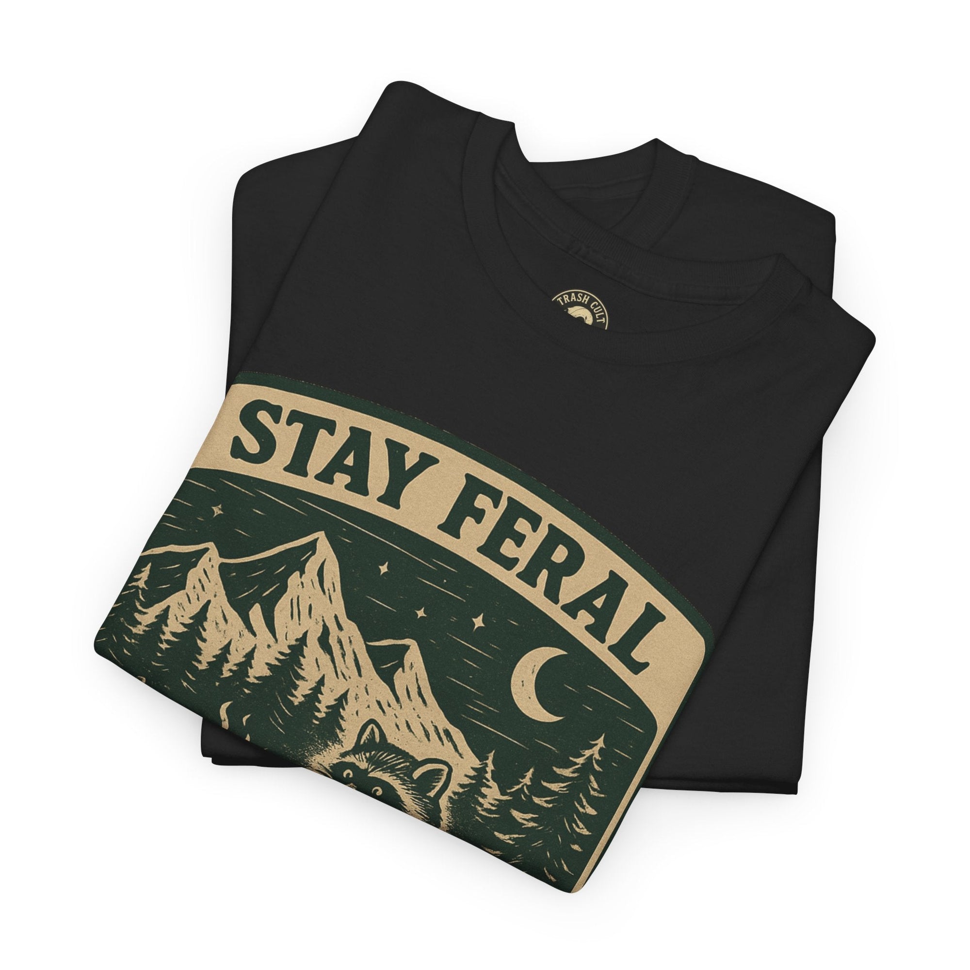 Stay Feral National Forest Shirt – Vintage Raccoon Camping Tee – Trash Cult Supply Co – Gildan 5000