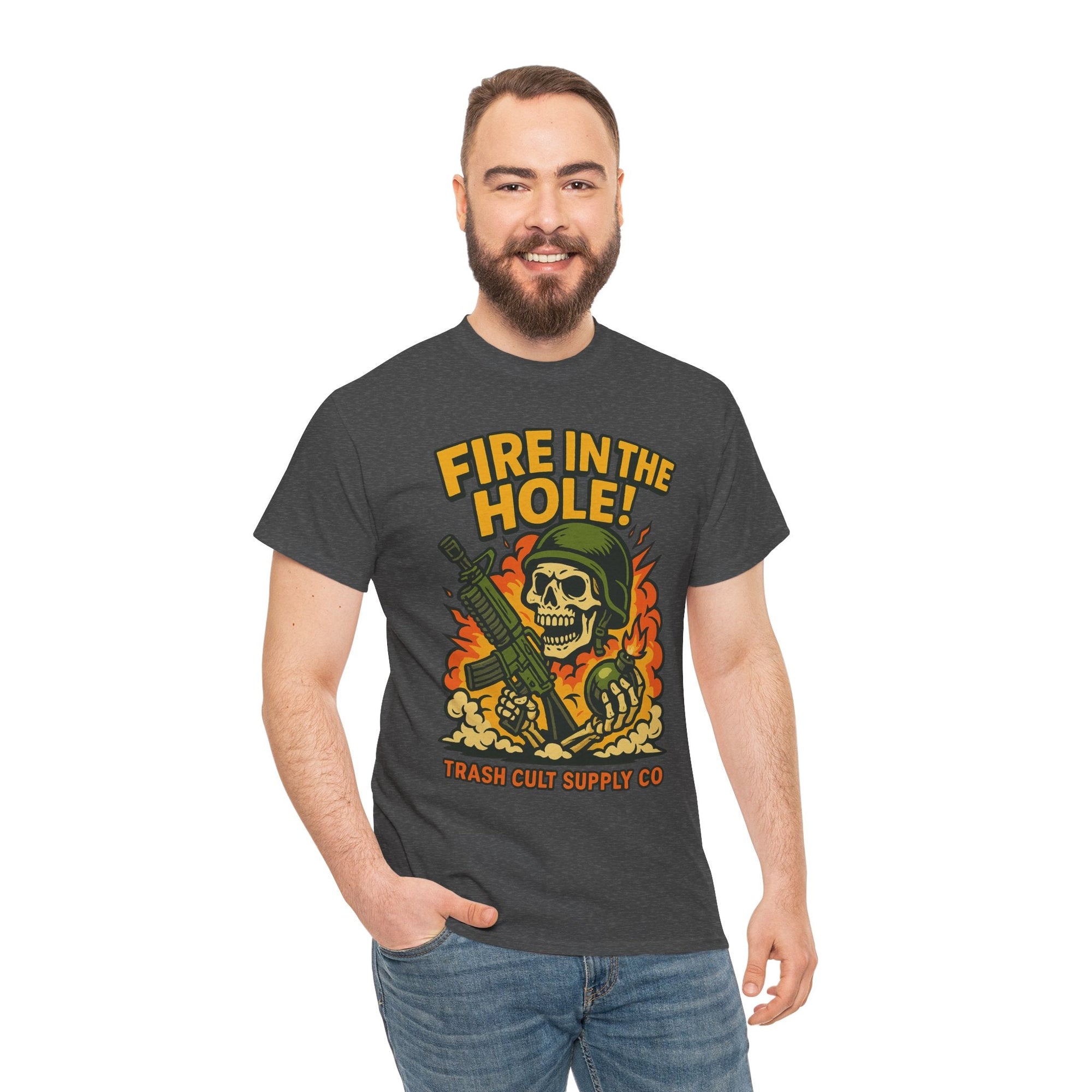 Fire in the Hole! Skeleton Soldier T-Shirt – Trash Cult Supply Co. | Gildan 5000 Combat Graphic Tee