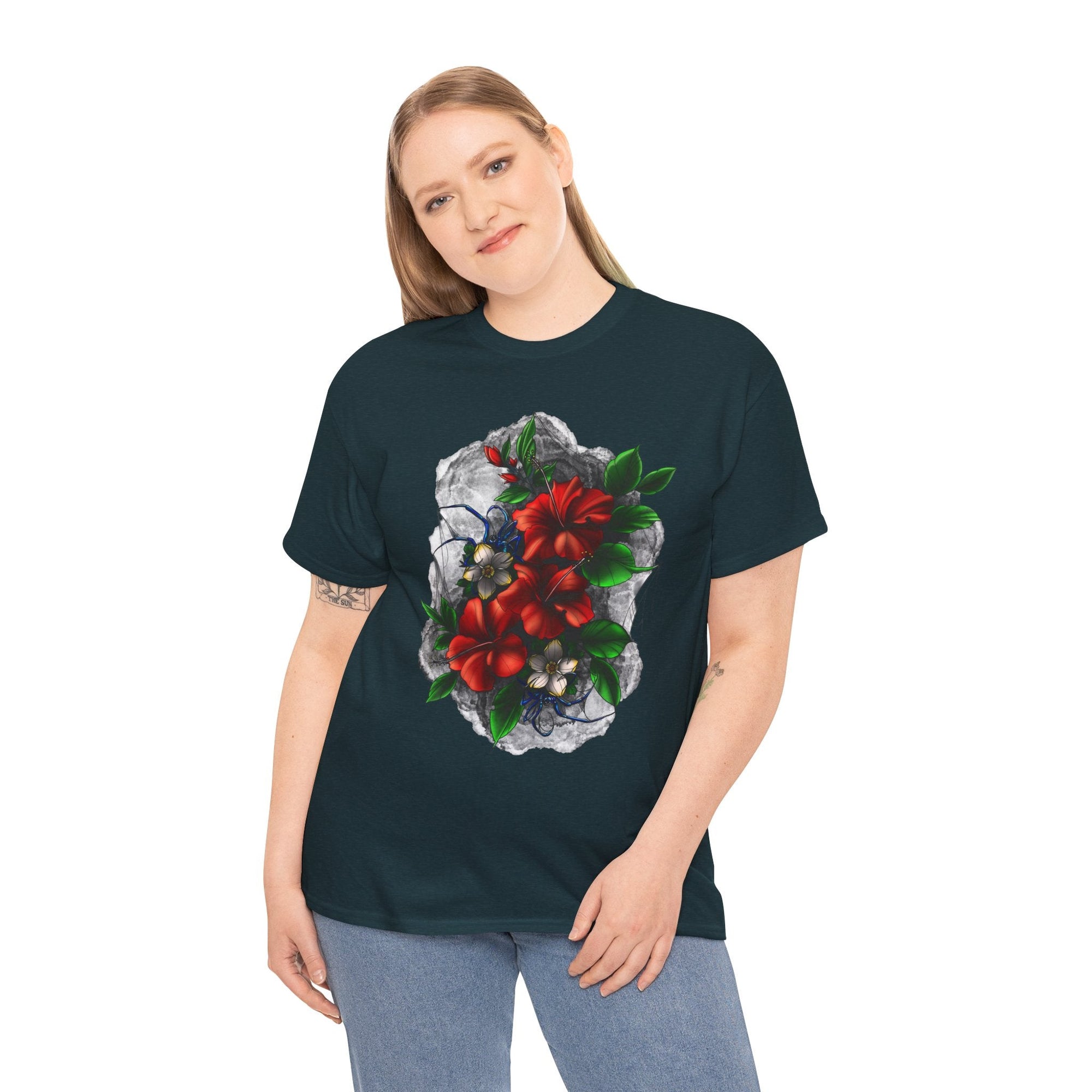 Crimson Bloom Tattoo T-Shirt – Lara Davenport x Trash Cult Supply Co. Collab (Gildan 5000)