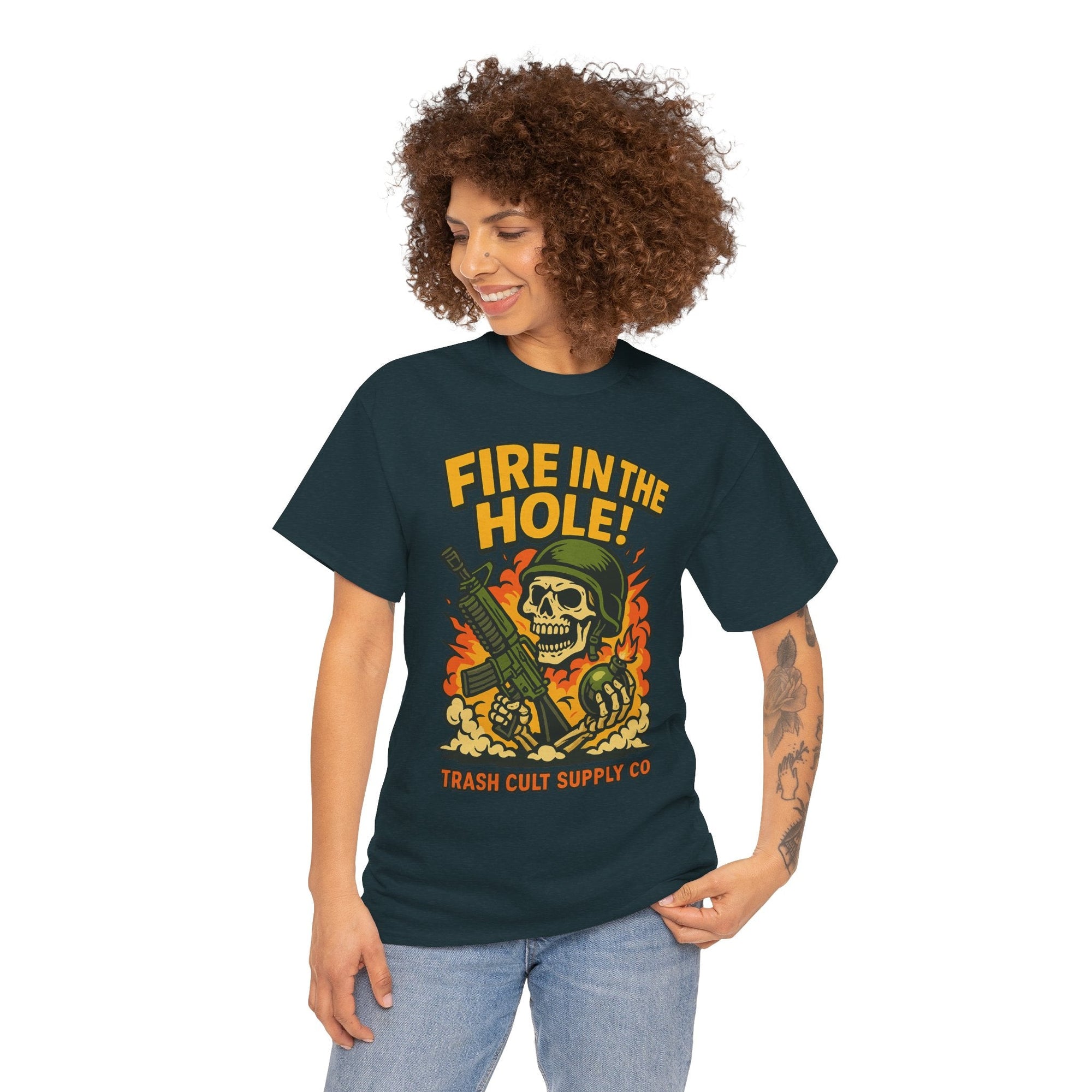 Fire in the Hole! Skeleton Soldier T-Shirt – Trash Cult Supply Co. | Gildan 5000 Combat Graphic Tee