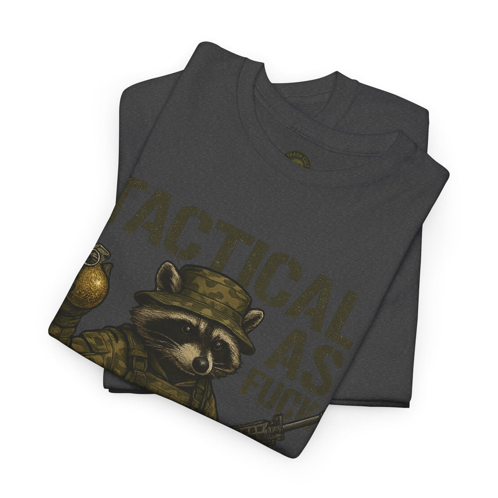 Tactical As F*** T-Shirt – Armed Raccoon Military Humor Tee | Trash Cult Supply Co. | Gildan 5000 Heavy Cotton