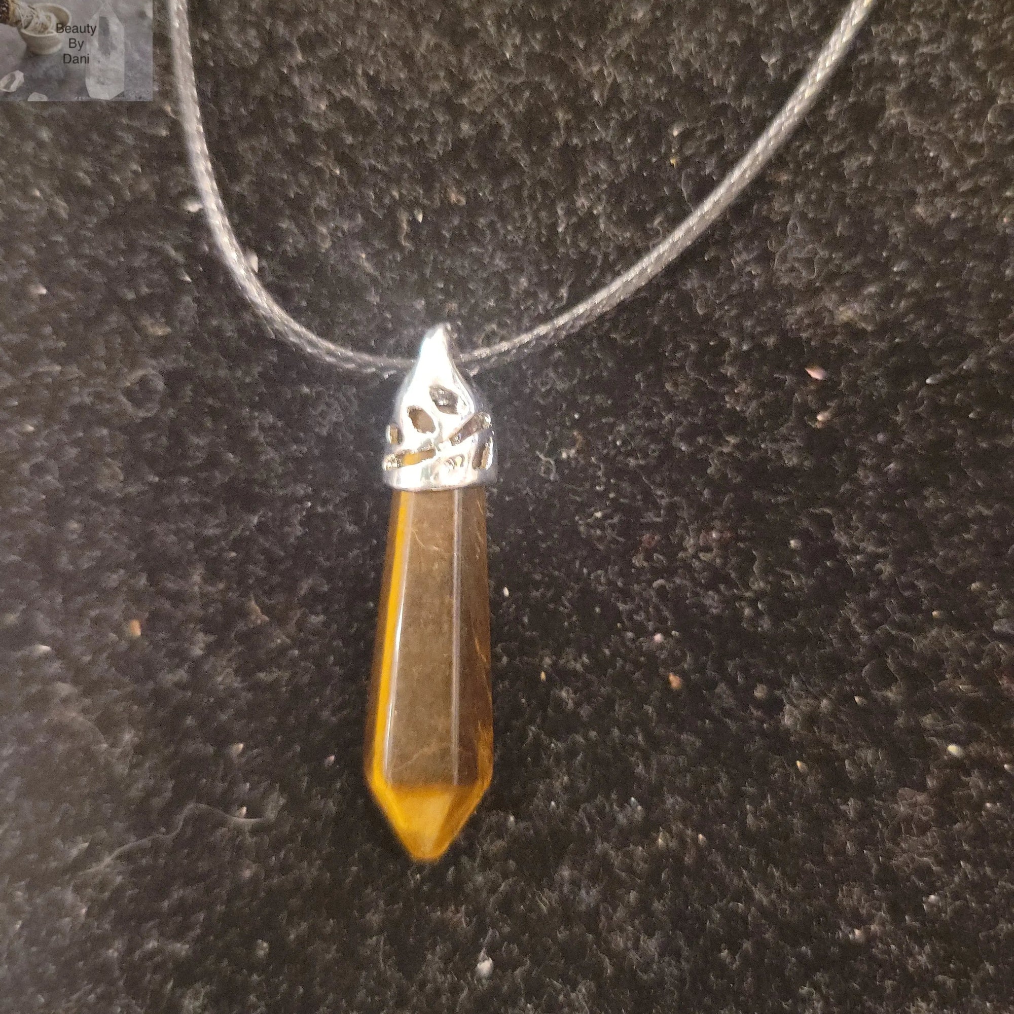 Tiger's Eye Necklace with Stainless Steel and Leather Cord