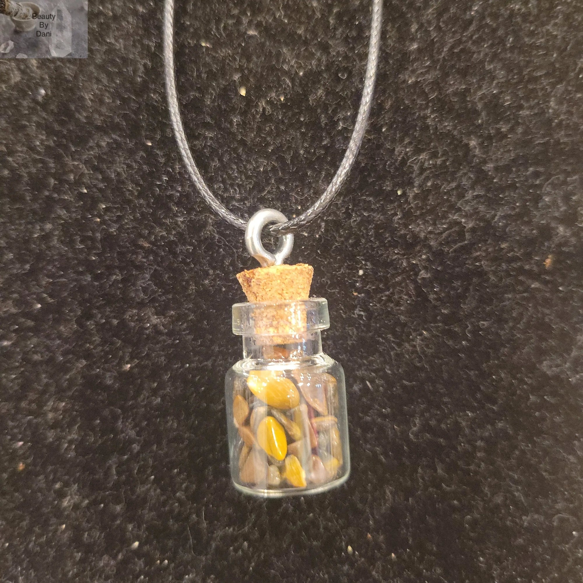 Tiger's Eye Glass Bottle Necklace with Leather Cord
