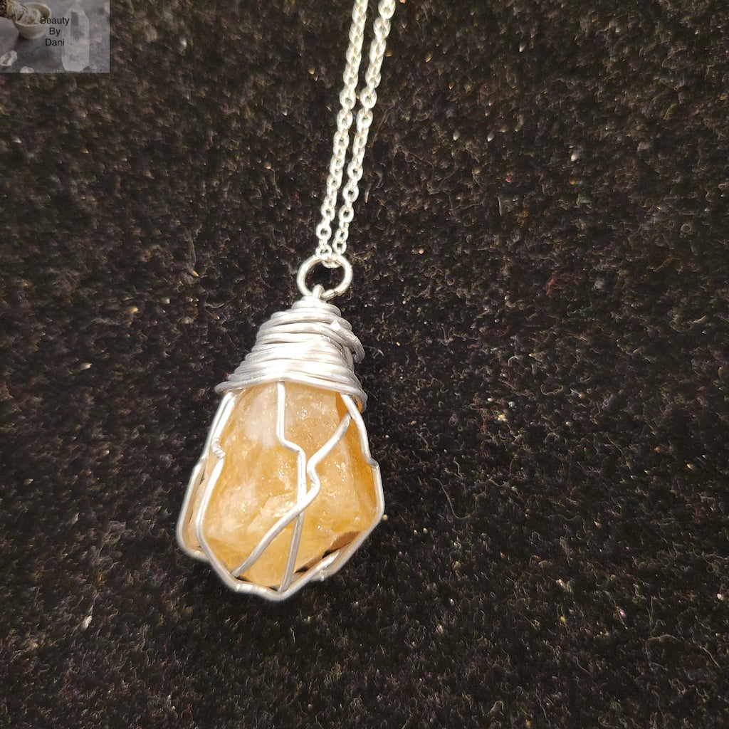 Citrine Wire Wrapped Necklace - 18in Stainless Steel