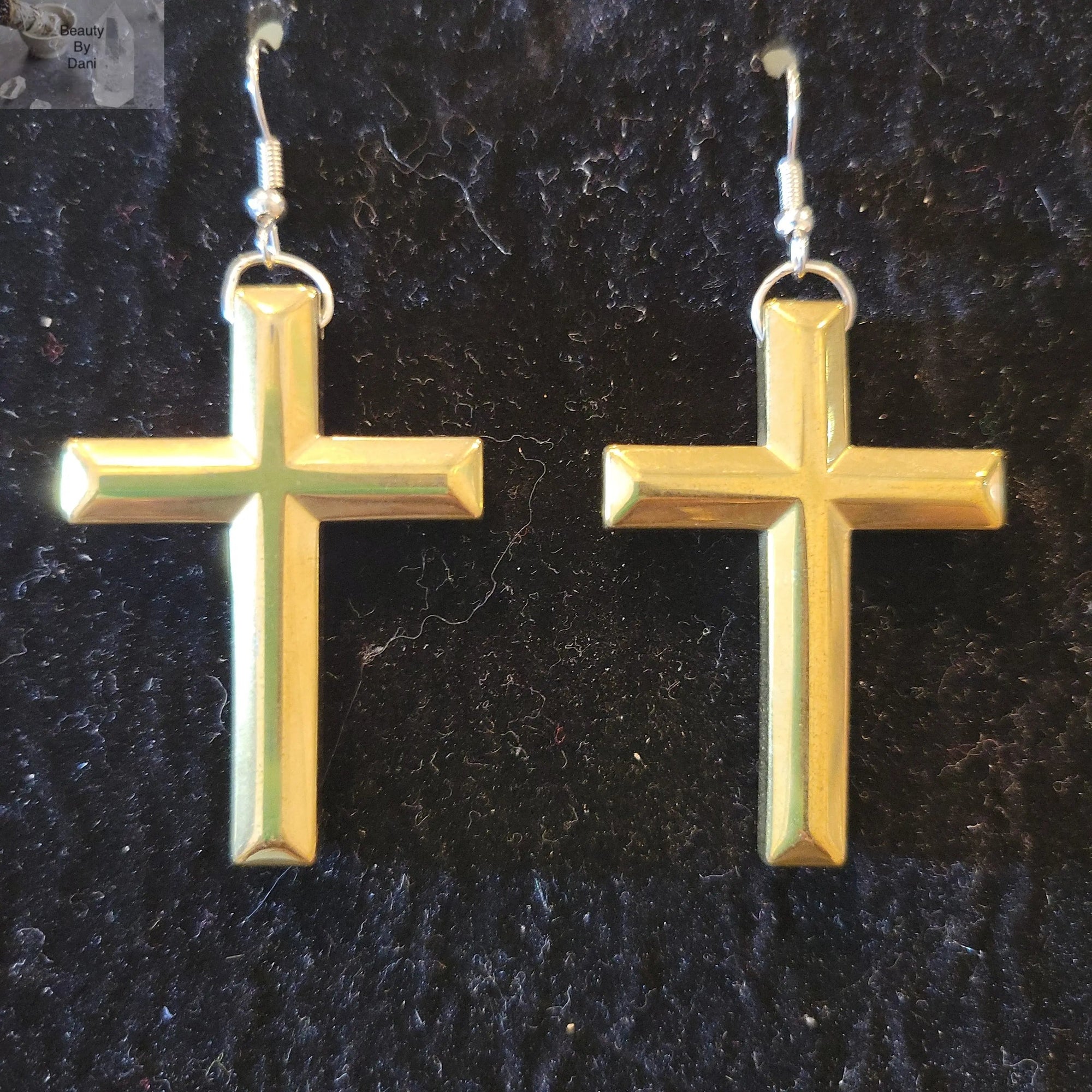 Hematite Goldtone Cross Earrings
