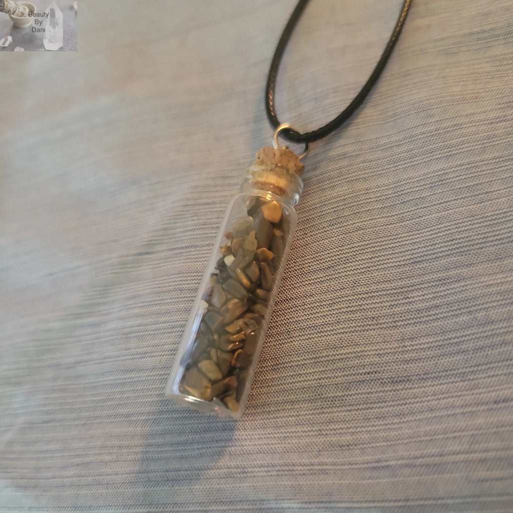 Tiger's Eye Necklace with Corked Glass Bottle