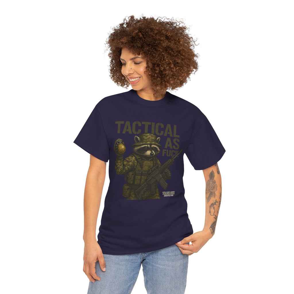 Tactical As F*** T-Shirt – Armed Raccoon Military Humor Tee | Trash Cult Supply Co. | Gildan 5000 Heavy Cotton