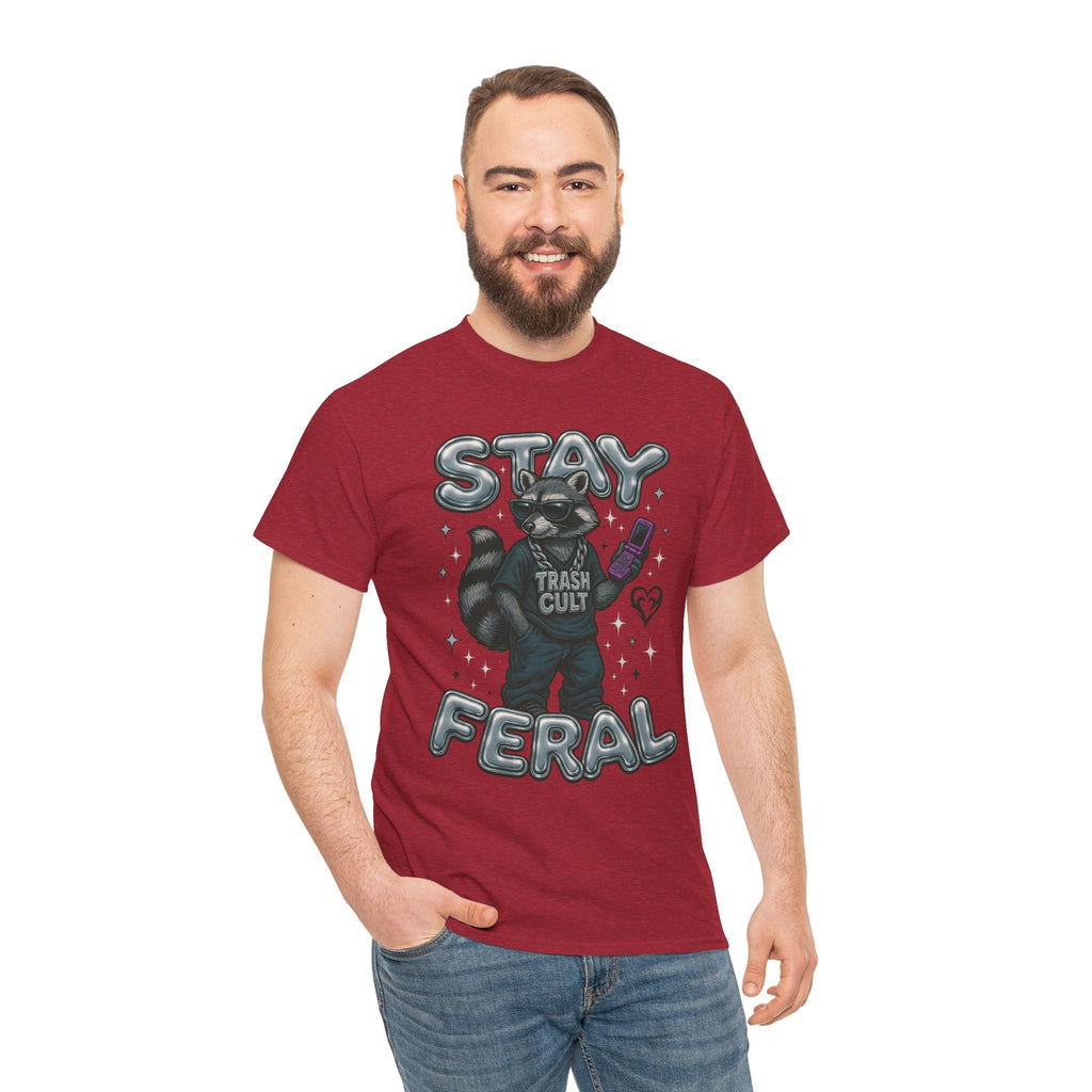 Stay Feral Chrome Raccoon Tee – Y2K Streetwear Trash Cult Shirt