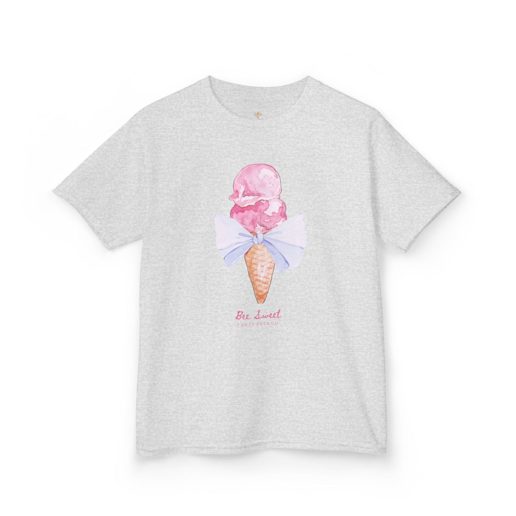Bee Sweet Preppy Ice Cream Cone with Bow Girls Short Sleeve Youth Hive Tee