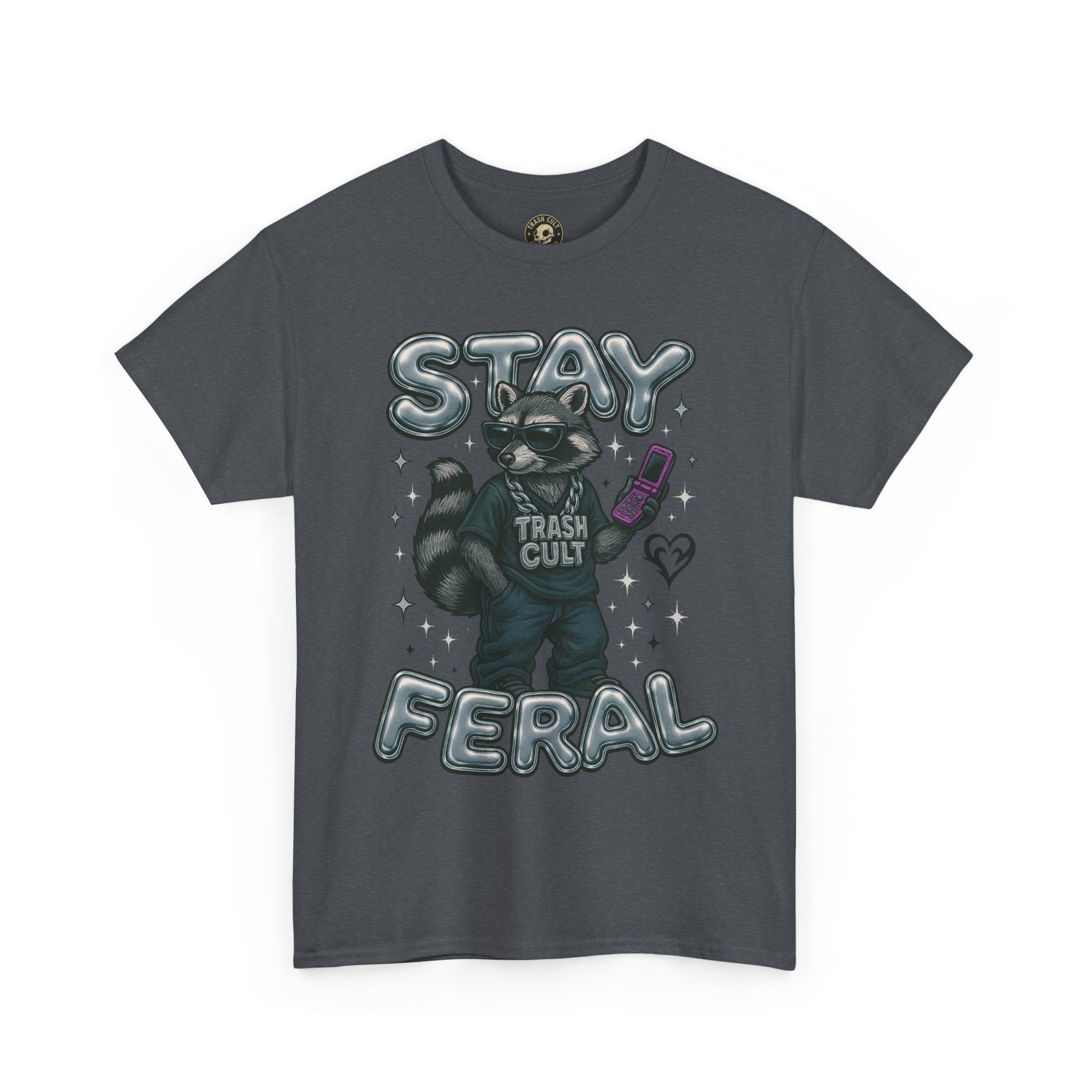 Stay Feral Chrome Raccoon Tee – Y2K Streetwear Trash Cult Shirt