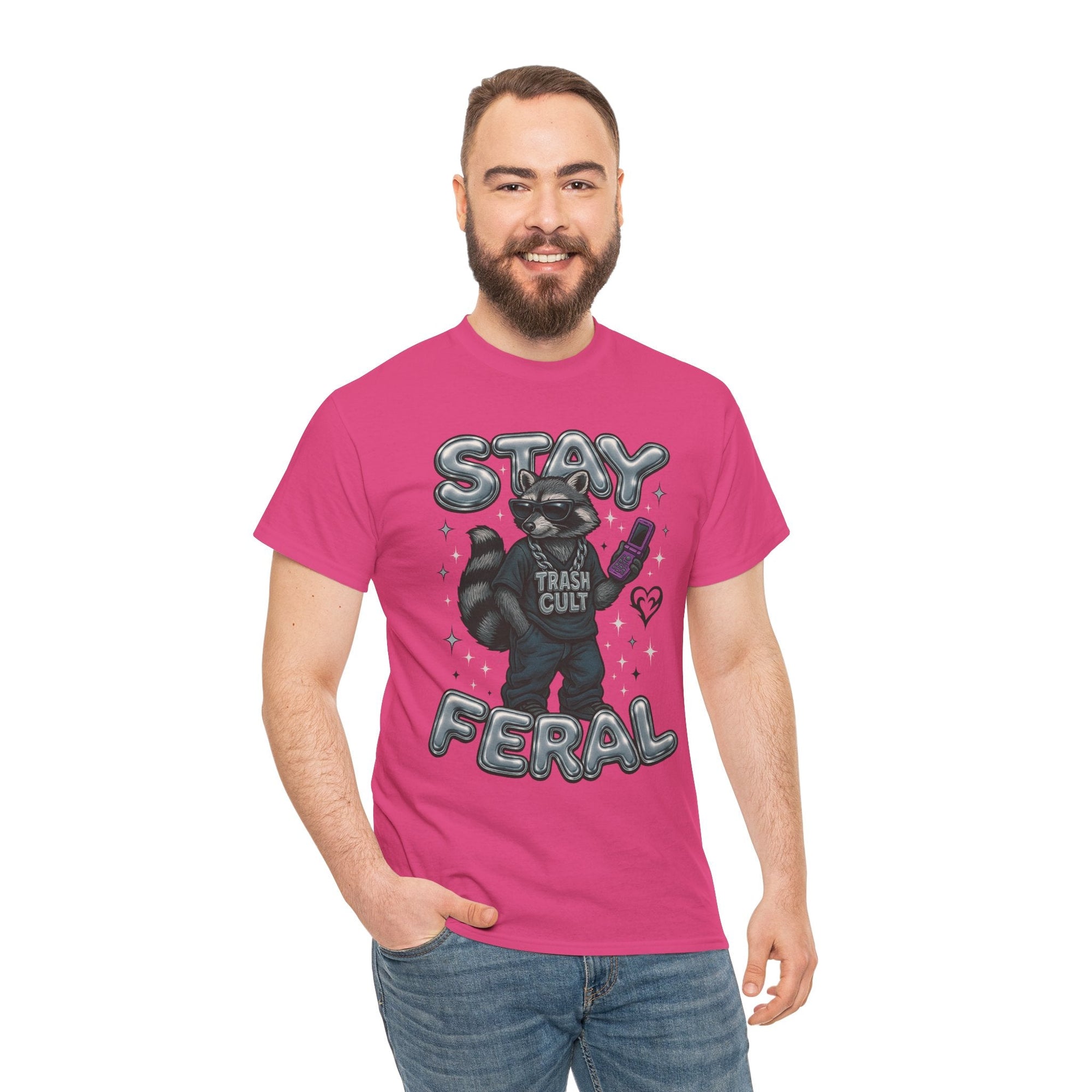 Stay Feral Chrome Raccoon Tee – Y2K Streetwear Trash Cult Shirt