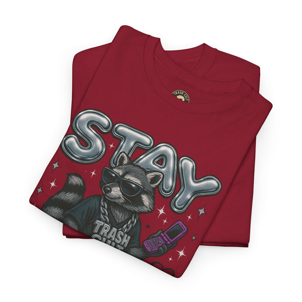 Stay Feral Chrome Raccoon Tee – Y2K Streetwear Trash Cult Shirt