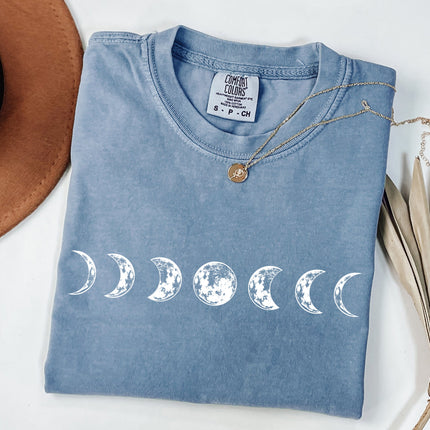 Moon Phase Nature Summer Vacation Camping Garment Dyed T Shirt
