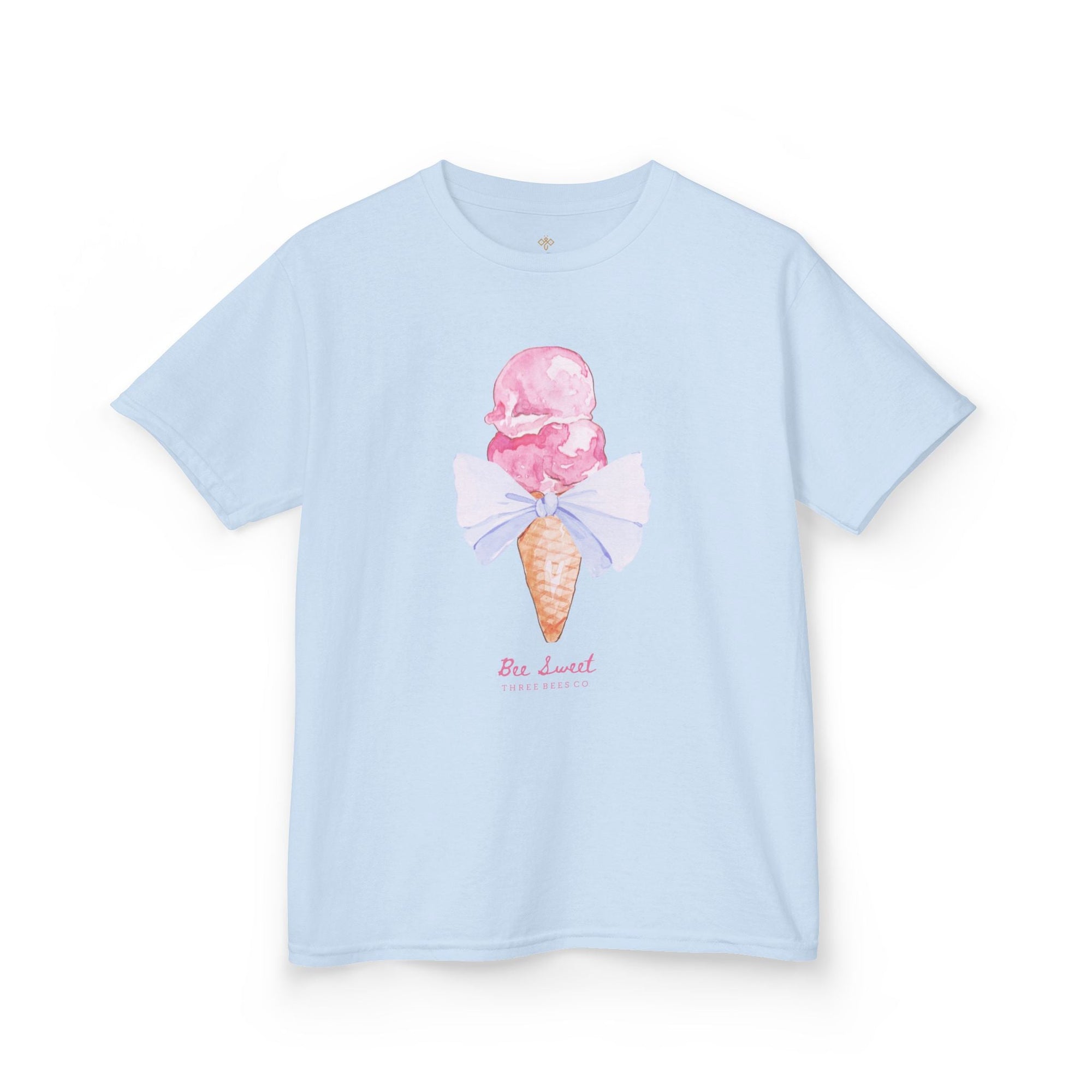 Bee Sweet Preppy Ice Cream Cone with Bow Girls Short Sleeve Youth Hive Tee