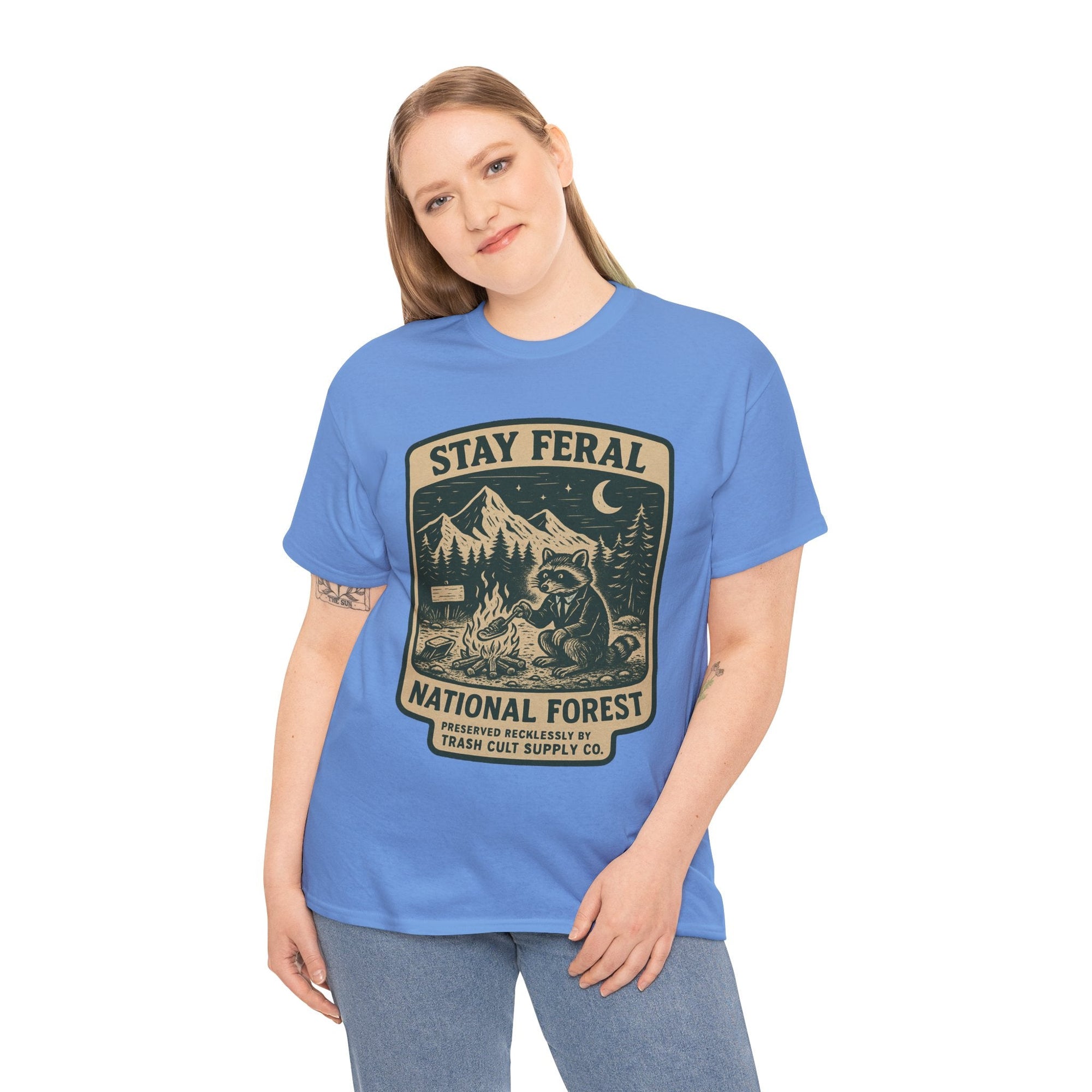 Stay Feral National Forest Shirt – Vintage Raccoon Camping Tee – Trash Cult Supply Co – Gildan 5000