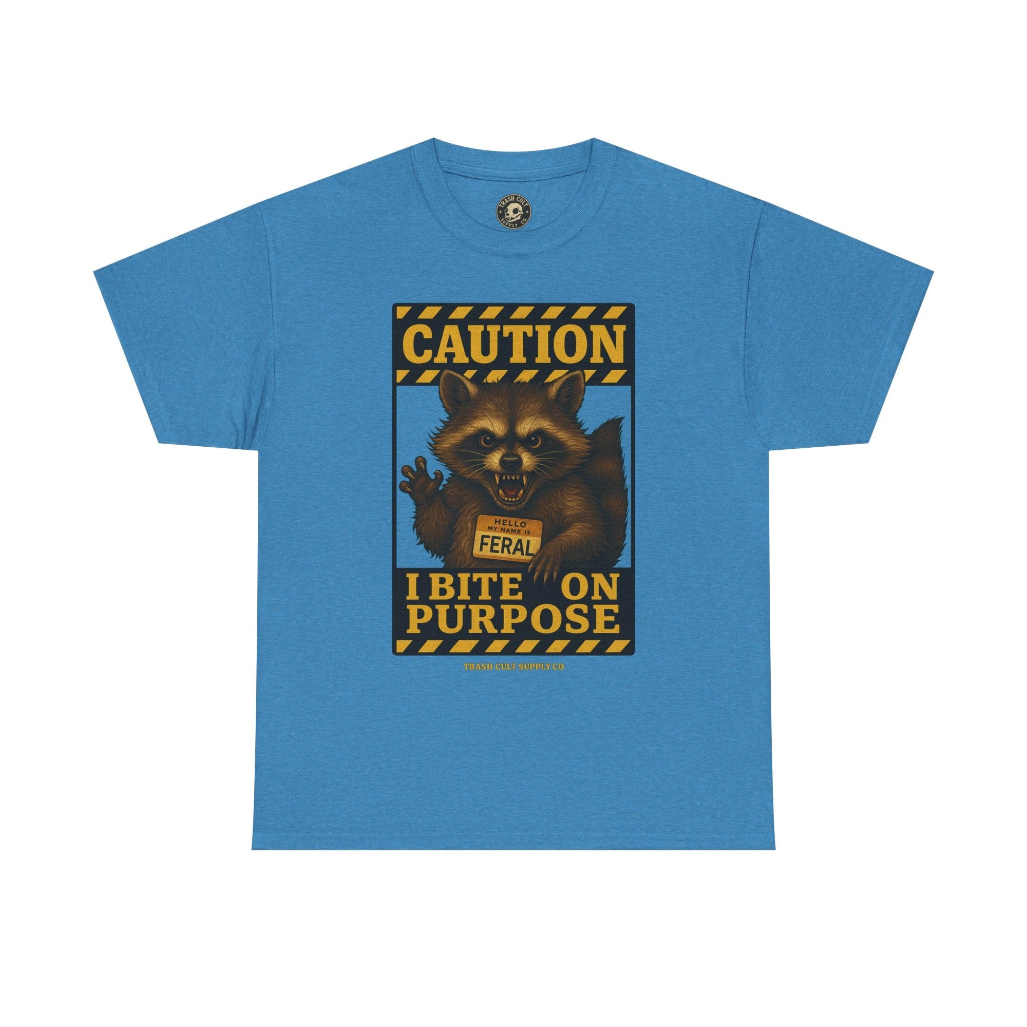 I Bite On Purpose Raccoon Warning T-Shirt – Caution Sign Style | Trash Cult Supply Co | Gildan 5000