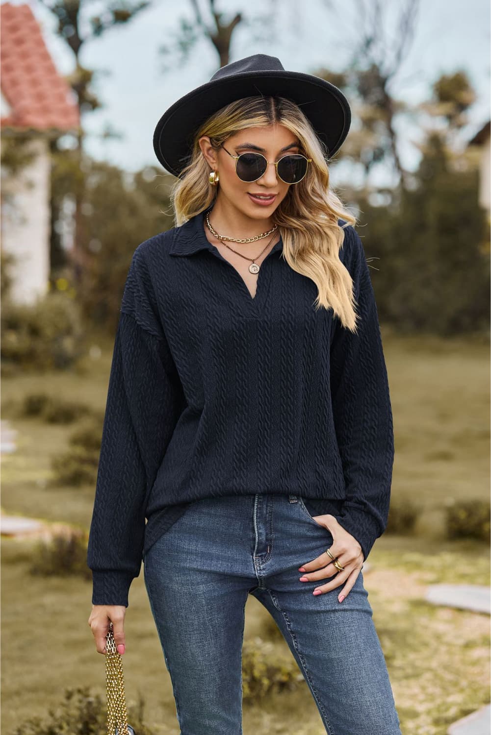 Hannah's Collared Cable-Knit Blouse