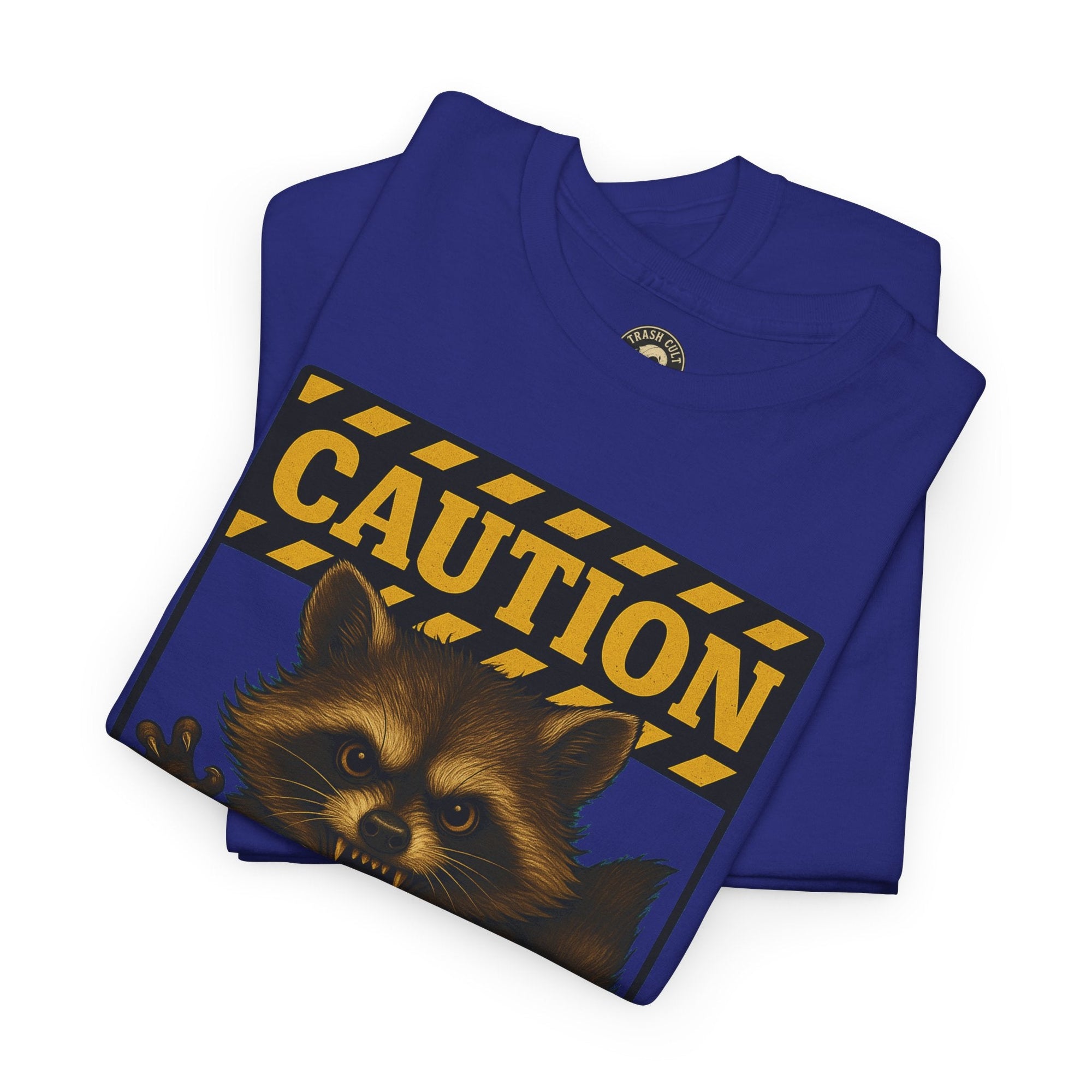 I Bite On Purpose Raccoon Warning T-Shirt – Caution Sign Style | Trash Cult Supply Co | Gildan 5000