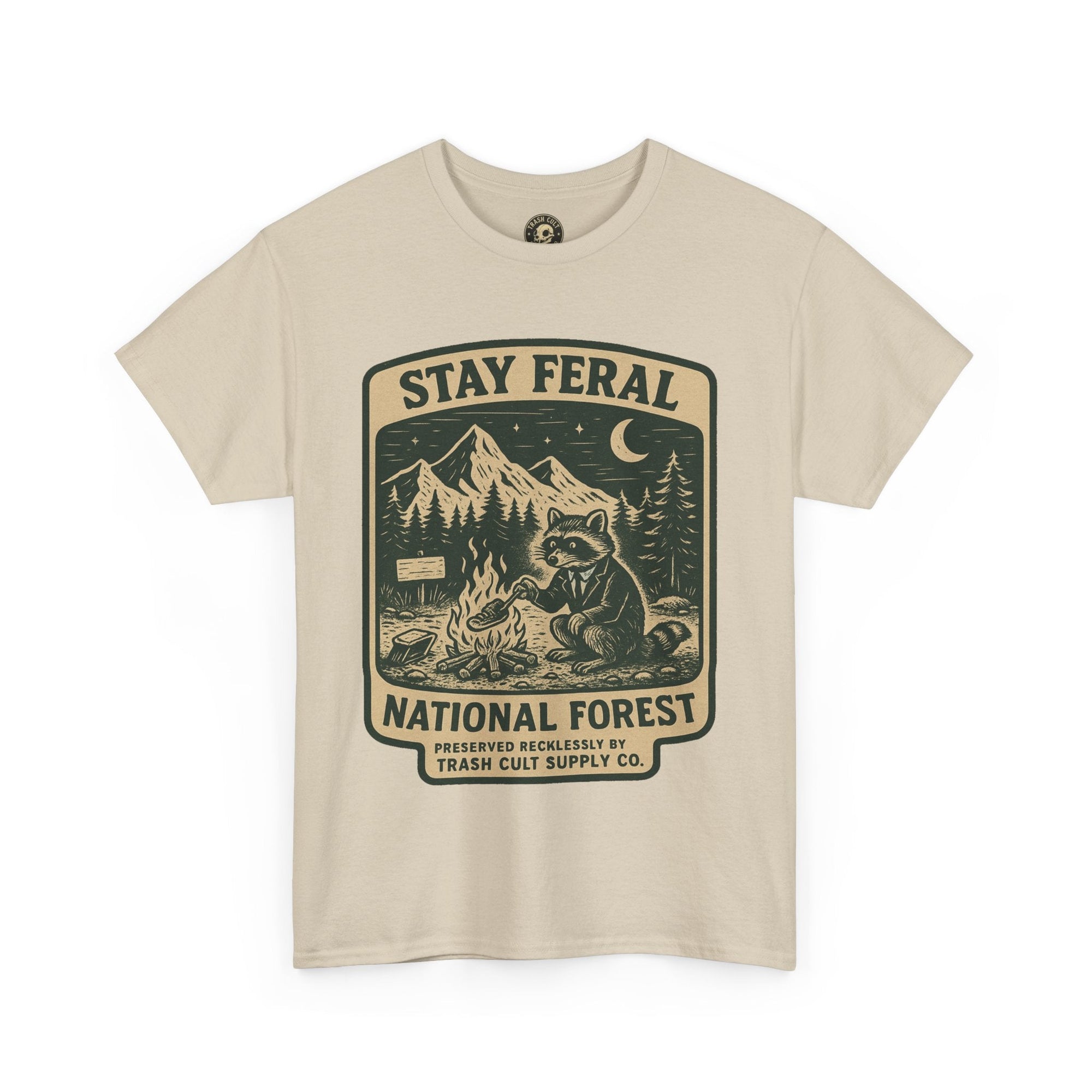 Stay Feral National Forest Shirt – Vintage Raccoon Camping Tee – Trash Cult Supply Co – Gildan 5000