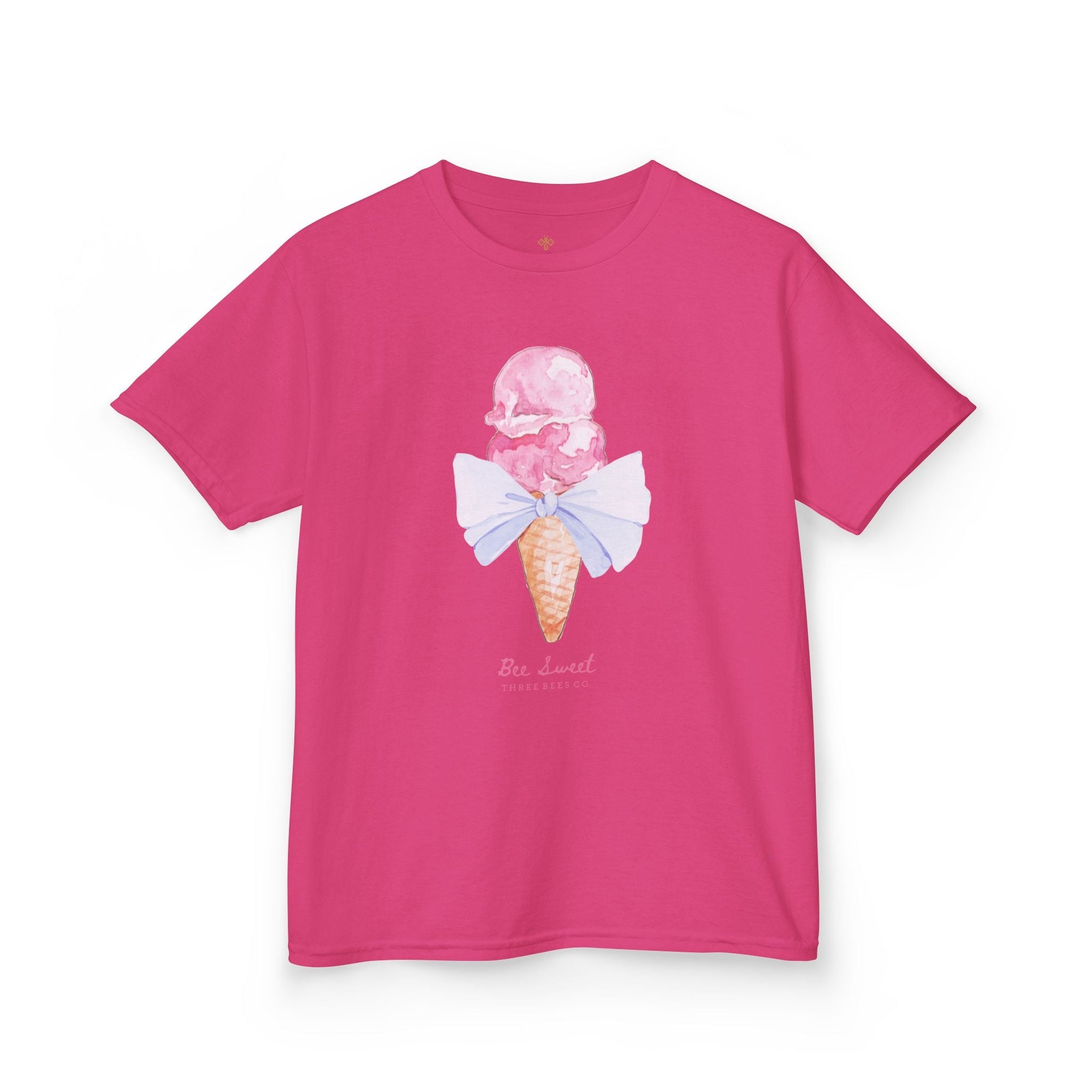Bee Sweet Preppy Ice Cream Cone with Bow Girls Short Sleeve Youth Hive Tee