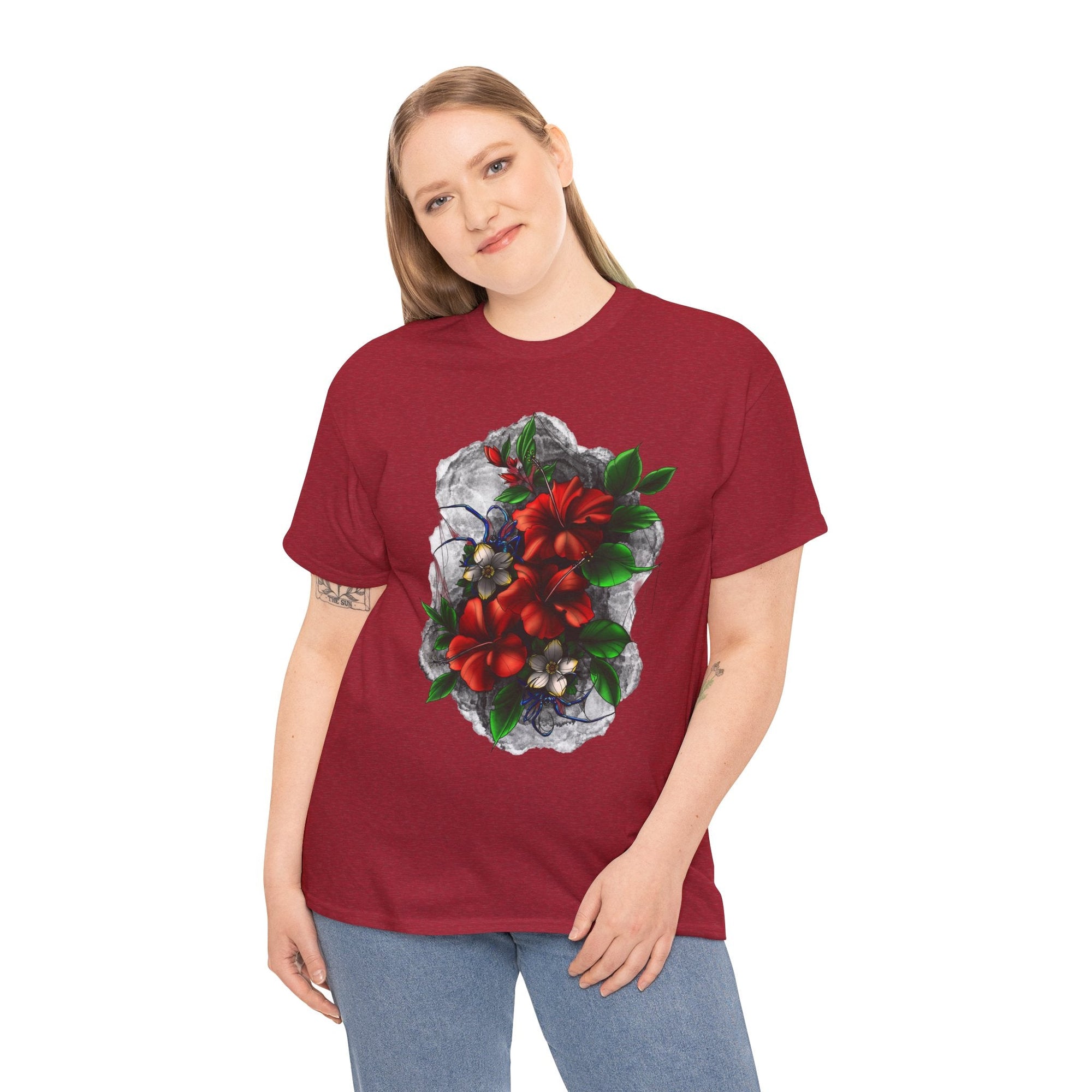 Crimson Bloom Tattoo T-Shirt – Lara Davenport x Trash Cult Supply Co. Collab (Gildan 5000)