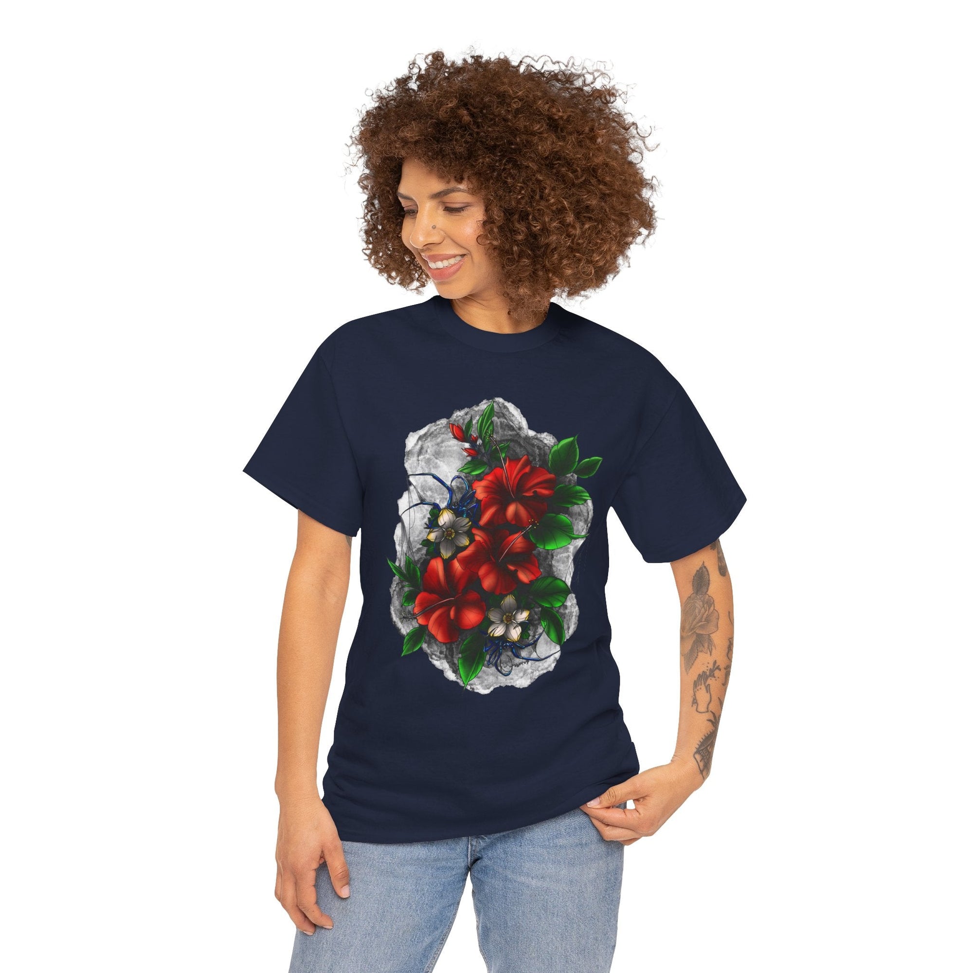 Crimson Bloom Tattoo T-Shirt – Lara Davenport x Trash Cult Supply Co. Collab (Gildan 5000)
