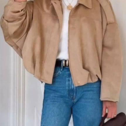 Zip Up Dropped Shoulder Suede Jacket