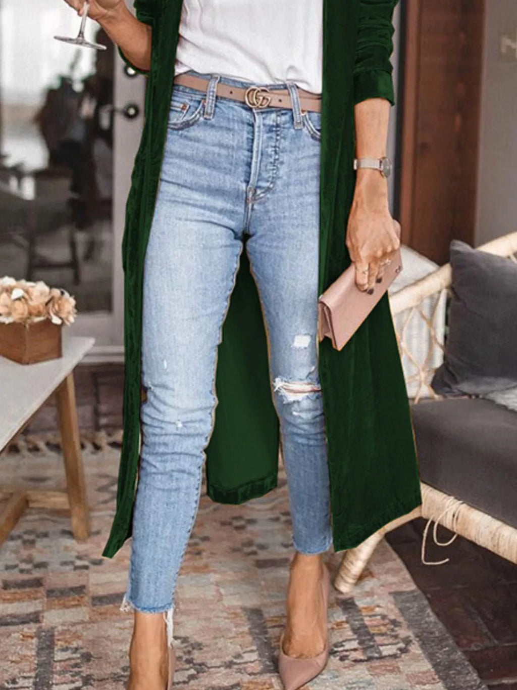 Open Front Long Sleeve Longline Cardigan