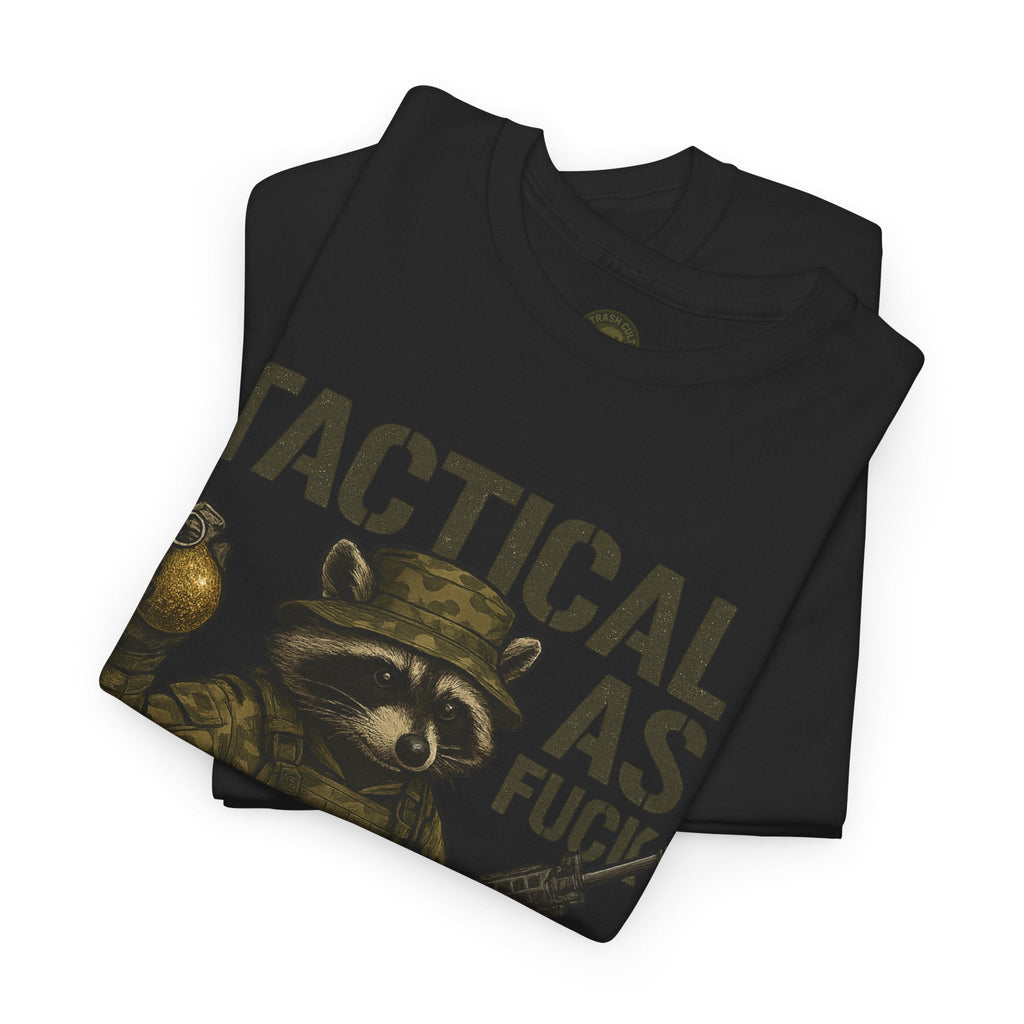 Tactical As F*** T-Shirt – Armed Raccoon Military Humor Tee | Trash Cult Supply Co. | Gildan 5000 Heavy Cotton