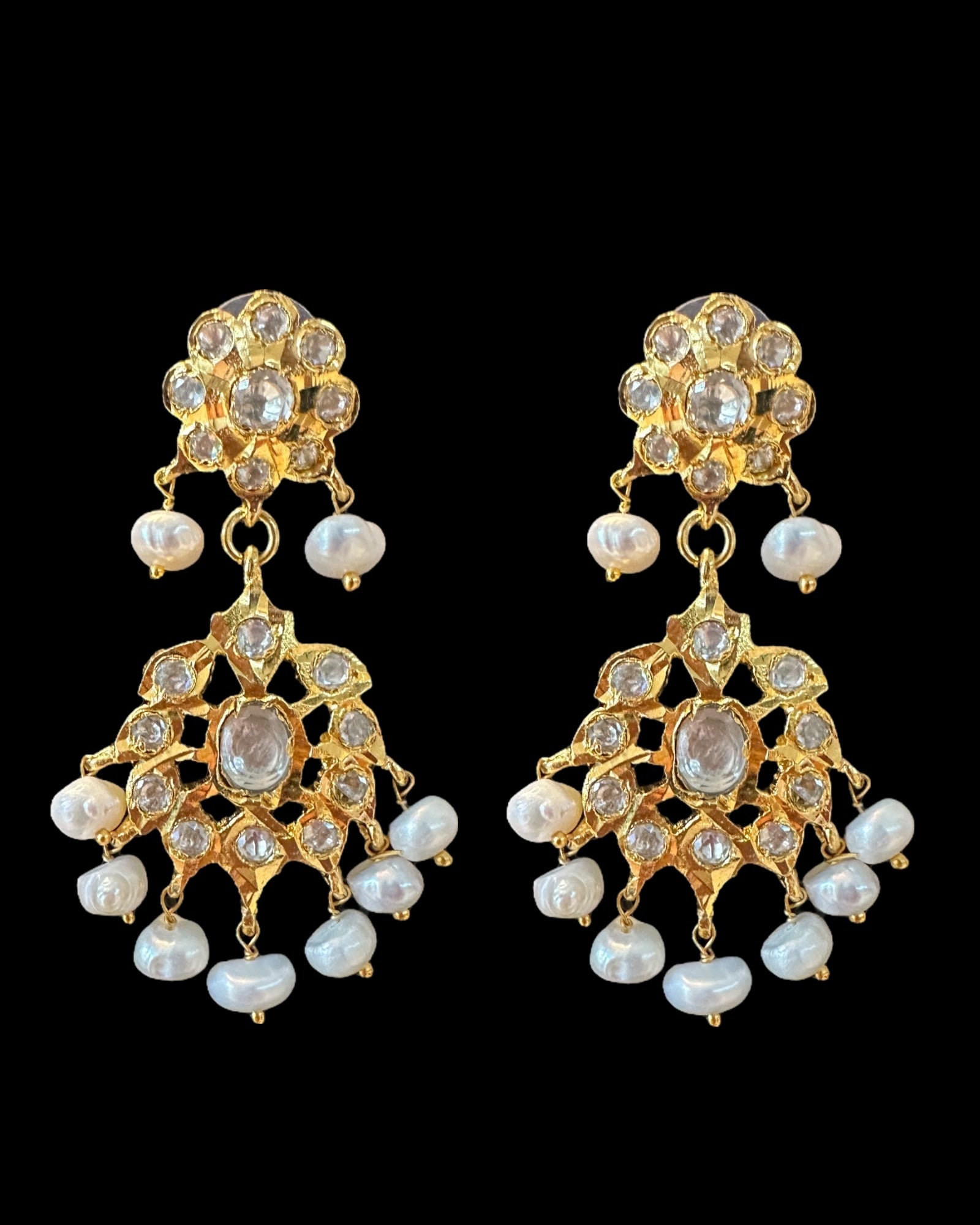 PS564 Aurora gold plated pendant set in moissanite and fresh water pearls ( READY TO SHIP )