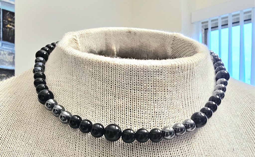 Blackstone and Hematite Necklace - 18 Inch Beads