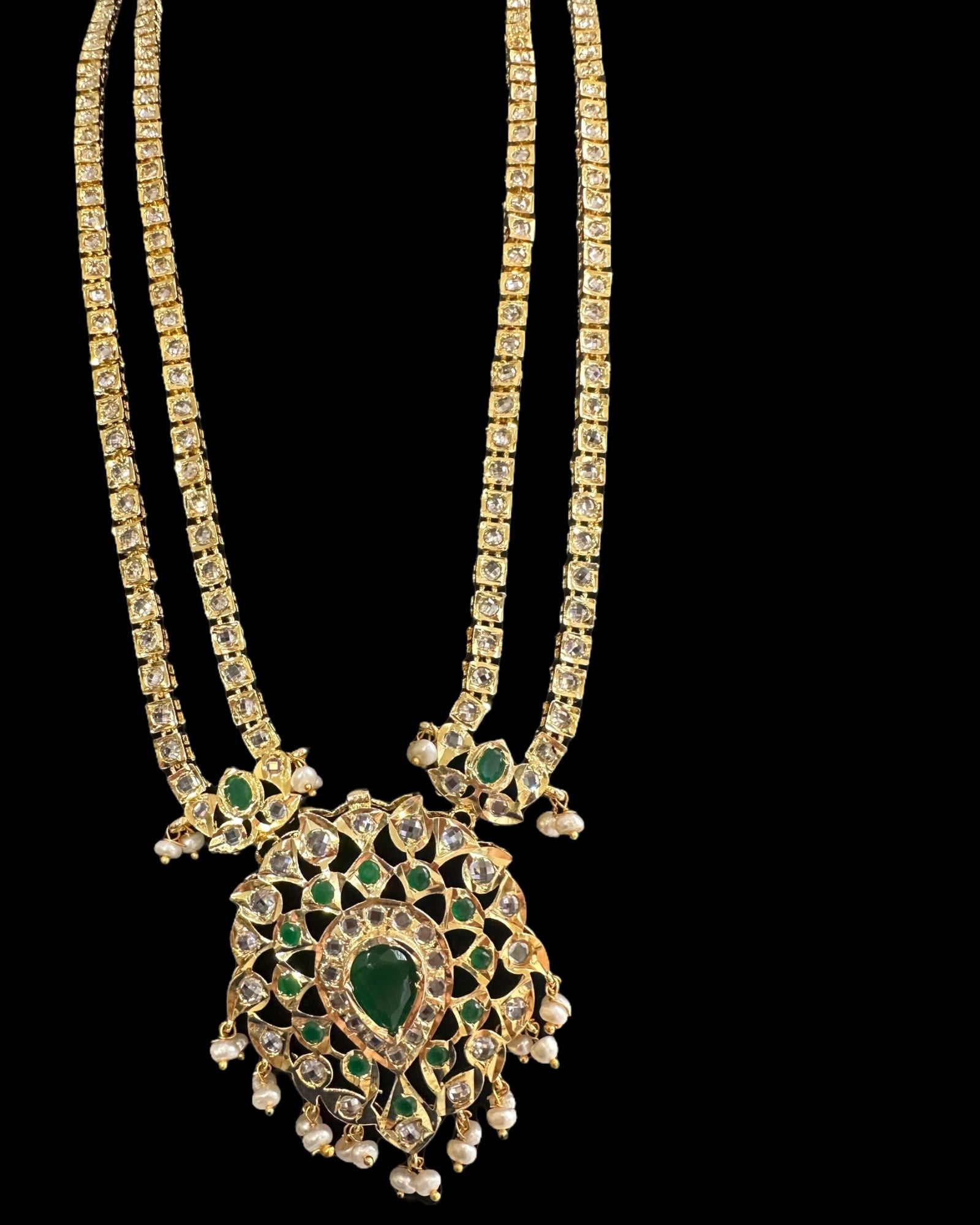 DLN130 Alvira Polki Rani haar with earrings in green ( SHIPS IN 3 WEEKS  )