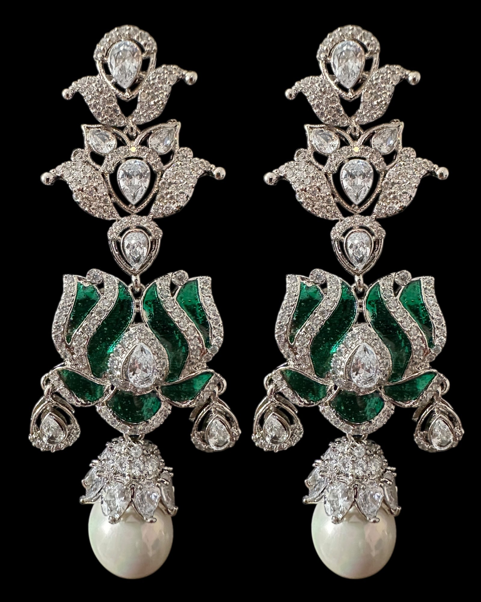 DER811 Lotus Cz earrings -Green  ( READY TO SHIP )