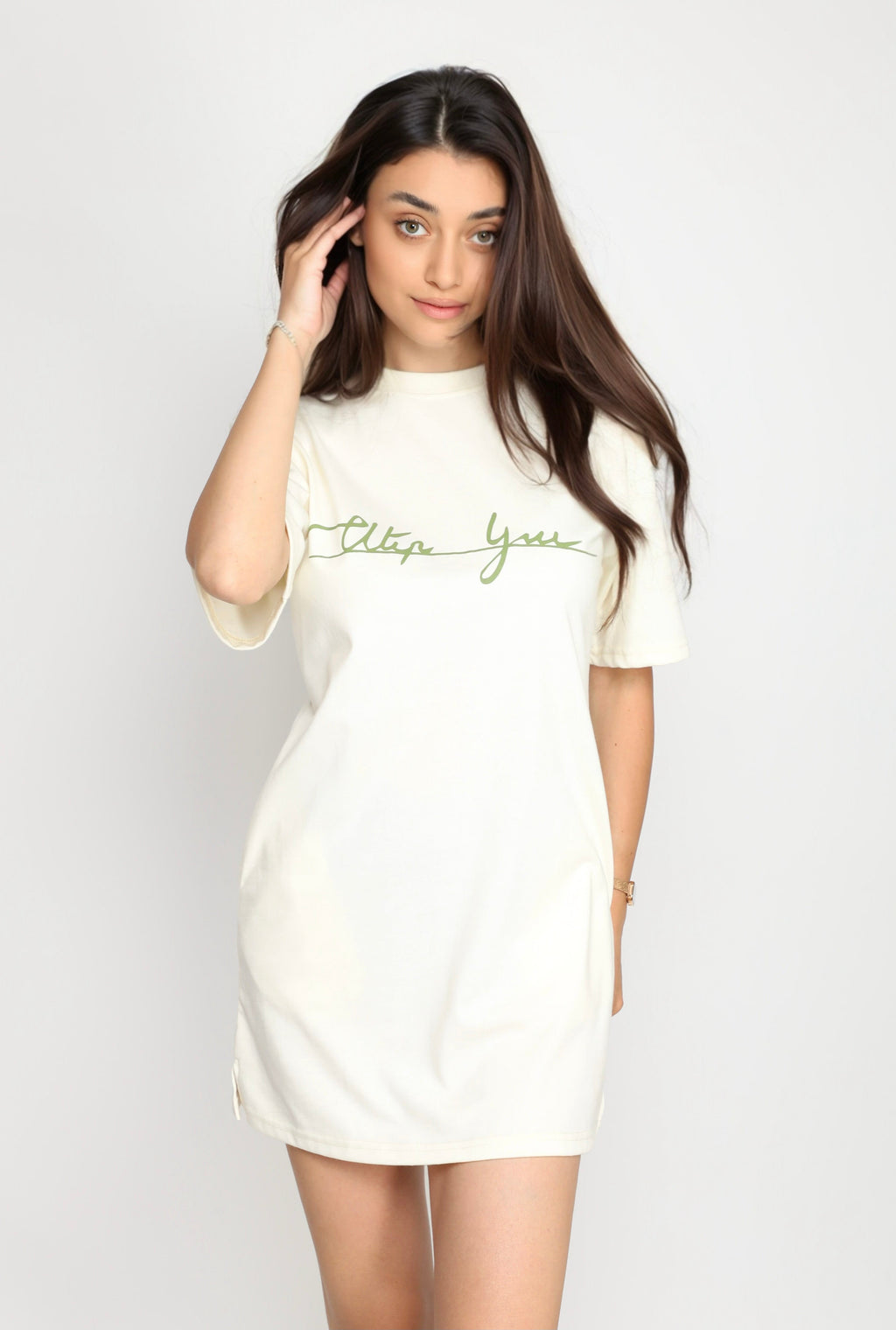 Սեր Կա Cotton t-shirt dress with side pockets - light ivory