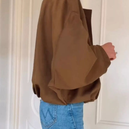 Zip Up Dropped Shoulder Suede Jacket