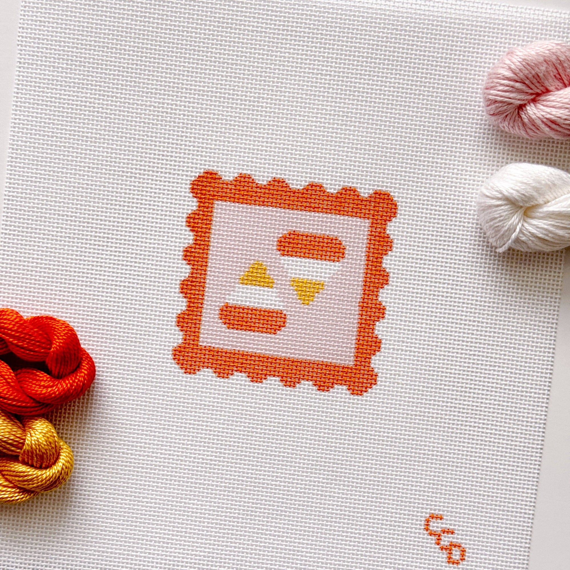 Cotswold Co Designs - Candy Corn Stamp Needlepoint Canvas – 18 Mesh Zweigart Mono Deluxe, 2.7" Hand Painted Fall Halloween Mini