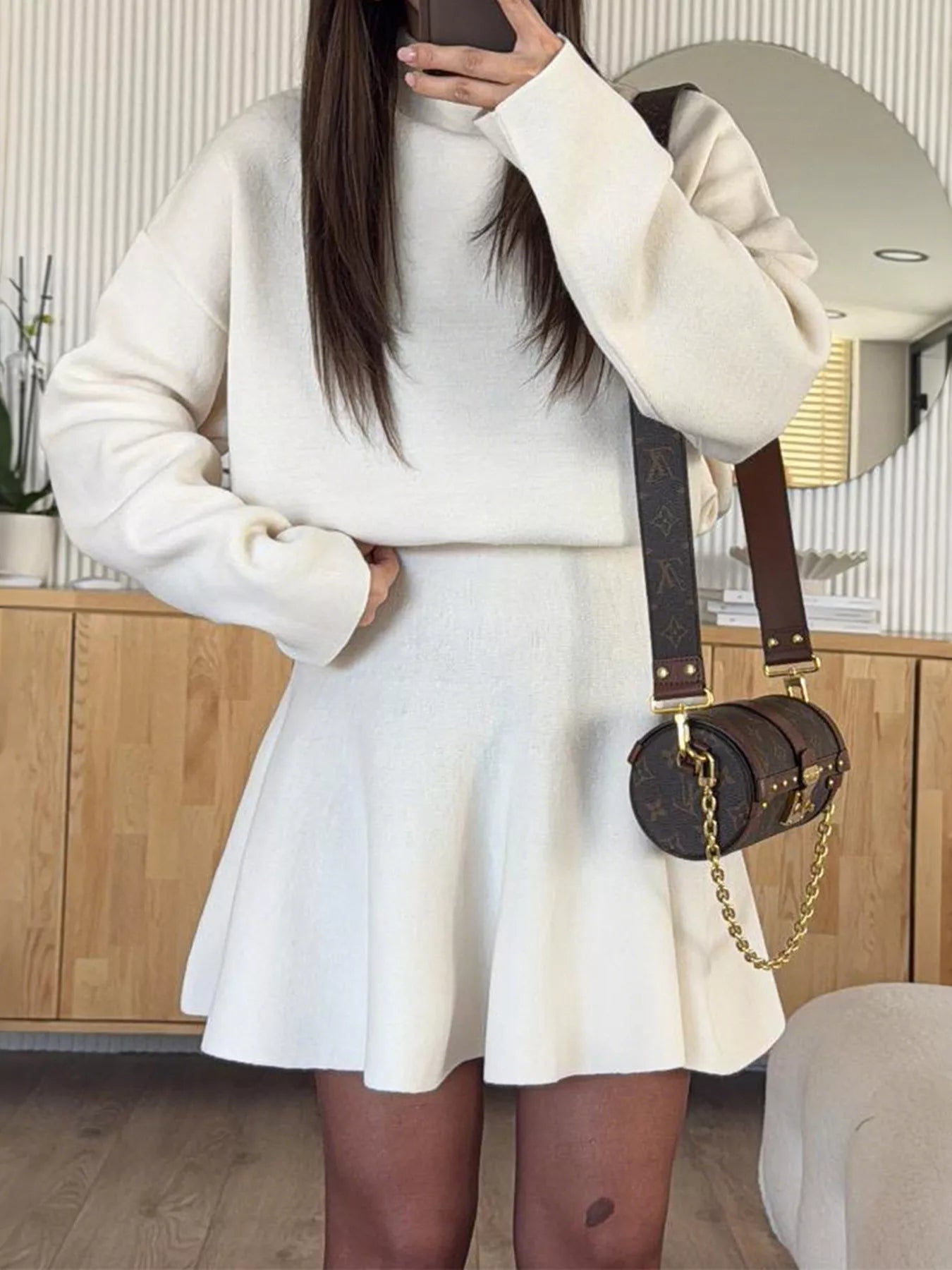 Round Neck Long Sleeve Mini Sweater Dress