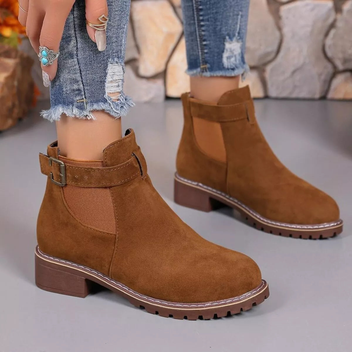 Round Toe Block Heels Boots