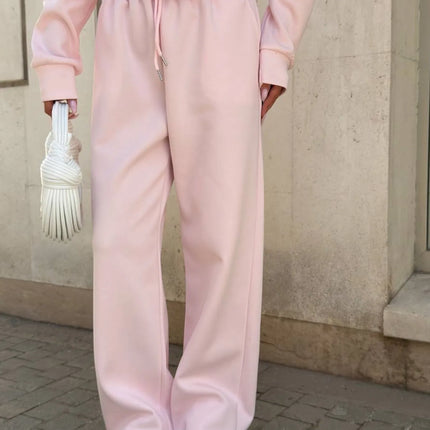 Zip Up Drawstring Hoodie and Pants Set