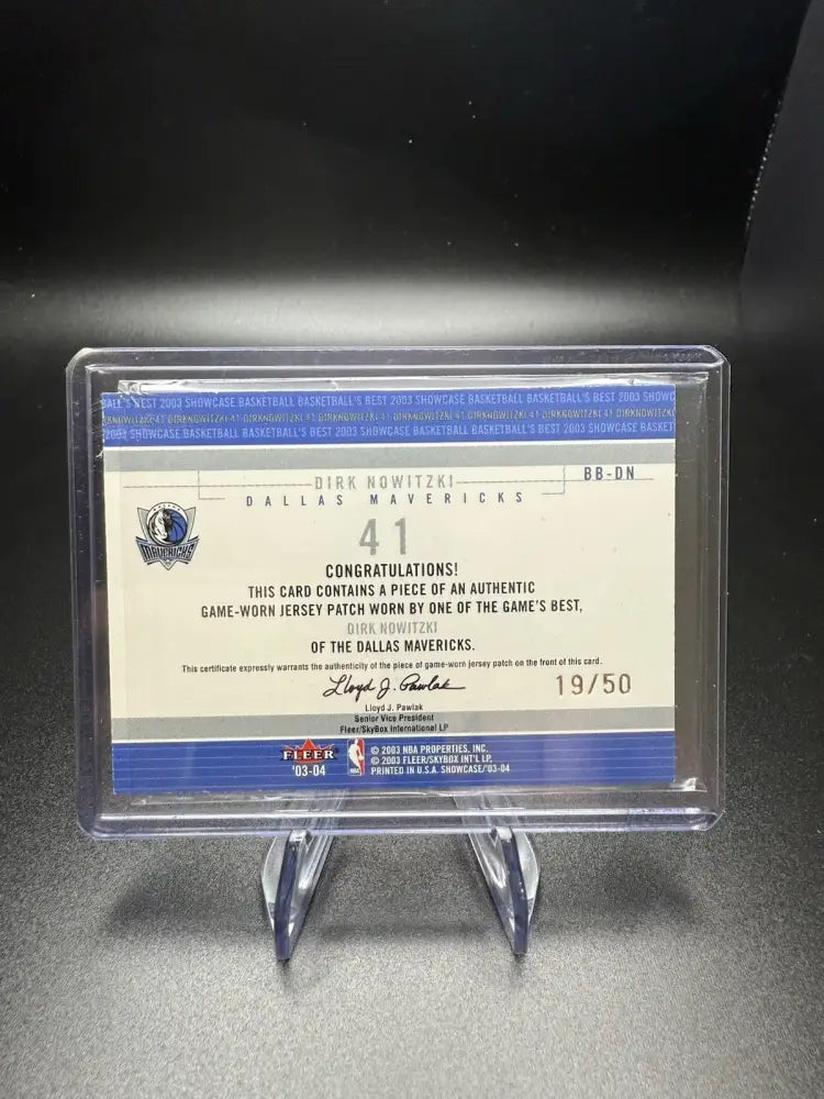 2003-04 Fleer Showcase Dirk Nowitzki Basketball’s Best Jersey Patch 19/50