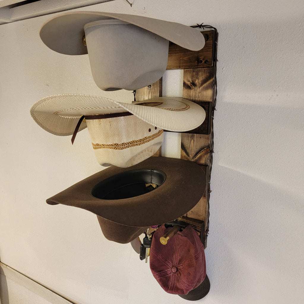 3 Cowboy Hat Rack Vertical | Cowboy Hat Holder | Rustic Western Hat Display | Handcrafted Wooden Organizer | Space-Saving Home Decor | Made in USA