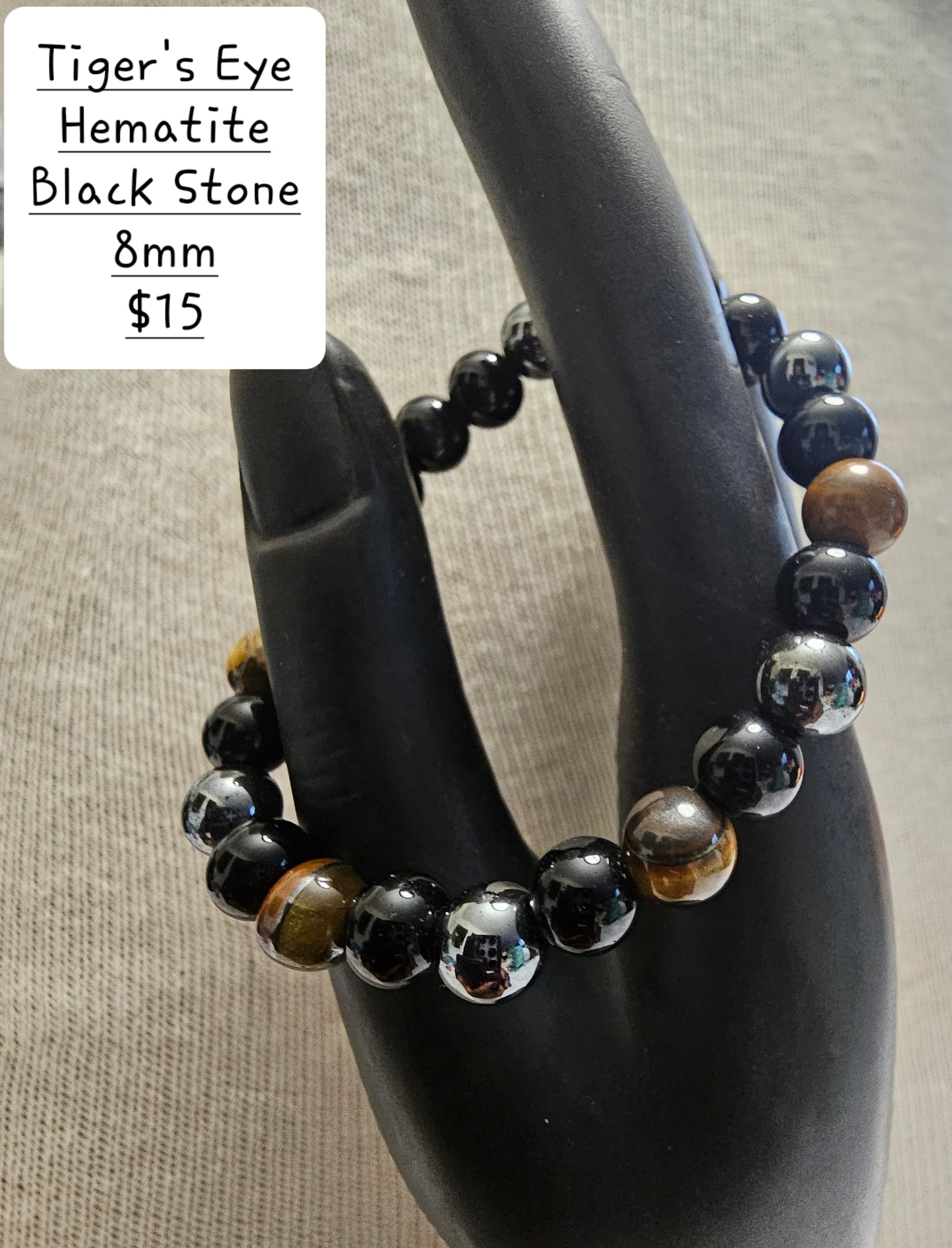 Hematite, Tiger's Eye & Black Stone Bracelet