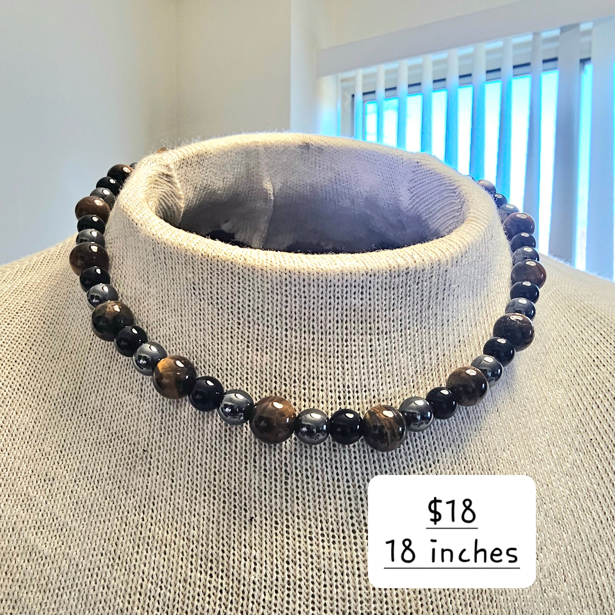 Hematite, Tiger's Eye & Black Stone Necklace