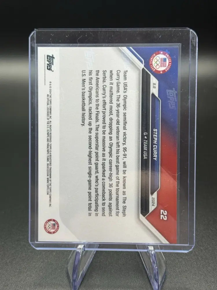 2024 Topps NOW Olympics Card #22 Team USA - Steph Curry - 36 POINTS