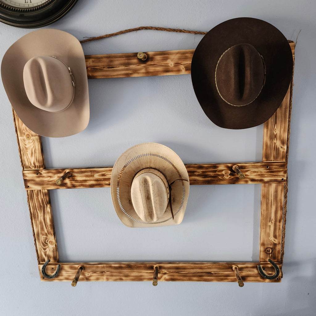 9 Cowboy Hat Rack | Cowboy Hat Holder | Rustic Western Hat Display | Handcrafted Wooden Organizer | Space-Saving Home Decor | Made in USA