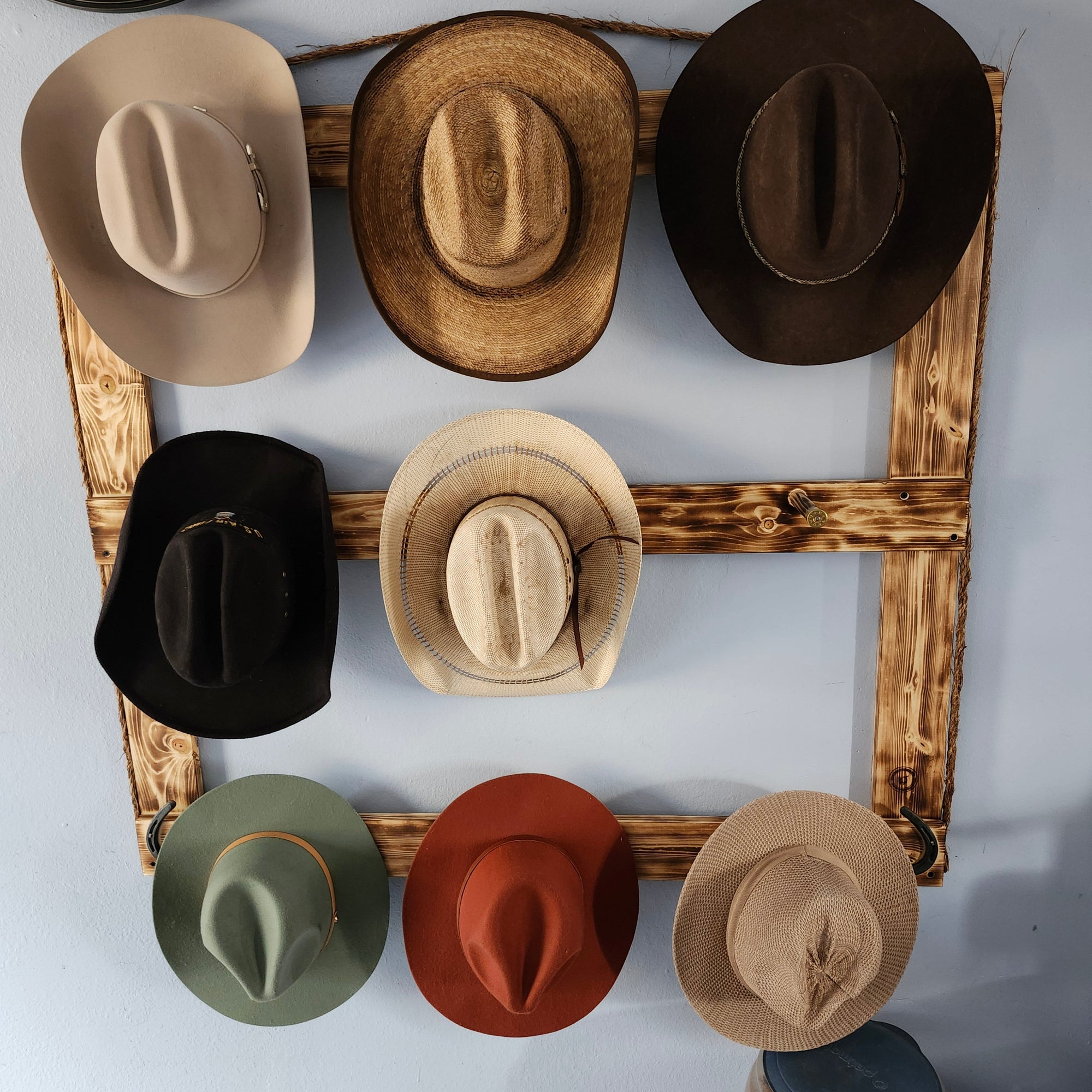 9 Cowboy Hat Rack | Cowboy Hat Holder | Rustic Western Hat Display | Handcrafted Wooden Organizer | Space-Saving Home Decor | Made in USA