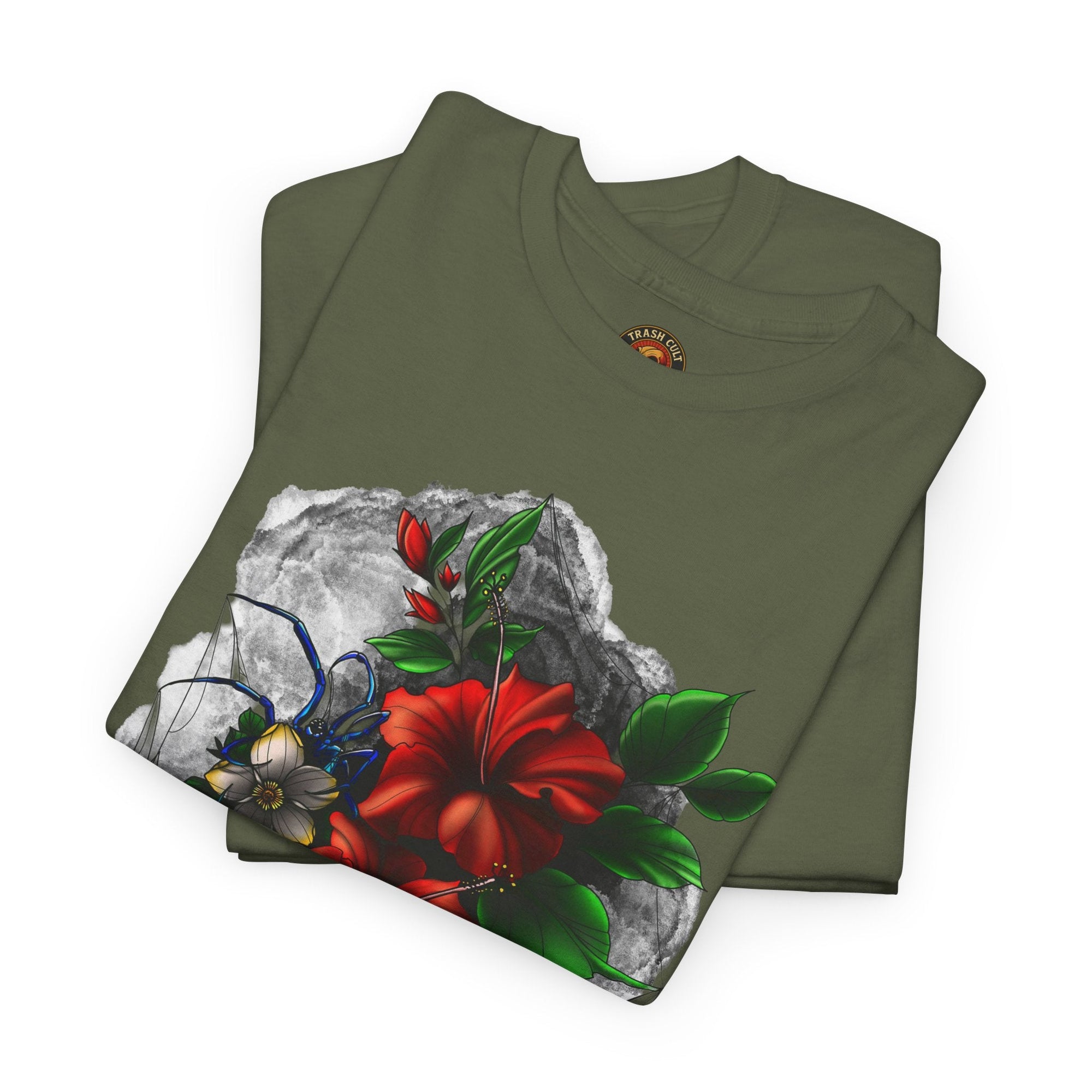 Crimson Bloom Tattoo T-Shirt – Lara Davenport x Trash Cult Supply Co. Collab (Gildan 5000)